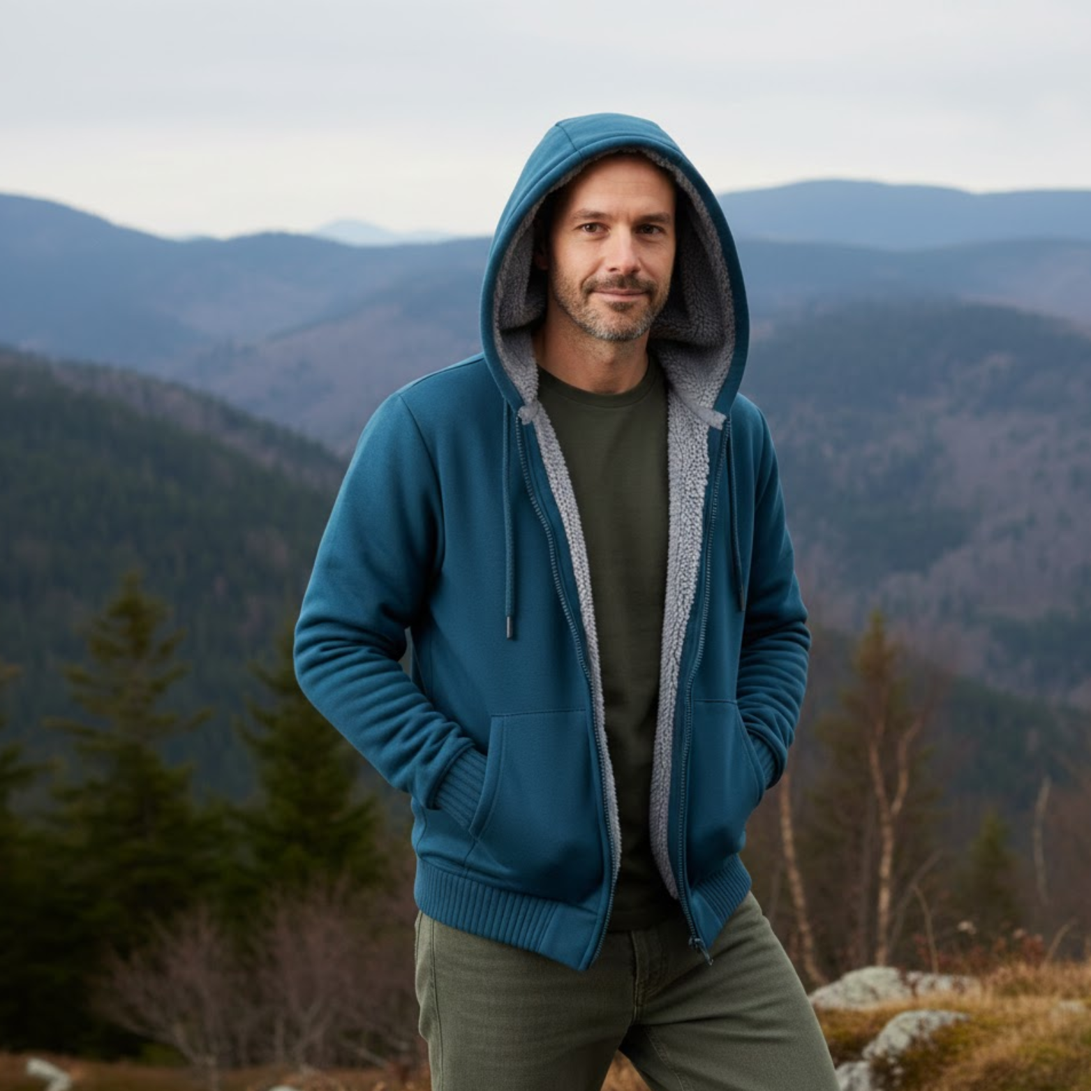 Men's Fleece Lined Zip Up Hoodie Thickened Oversized Hooded Sweatshirt Jacket