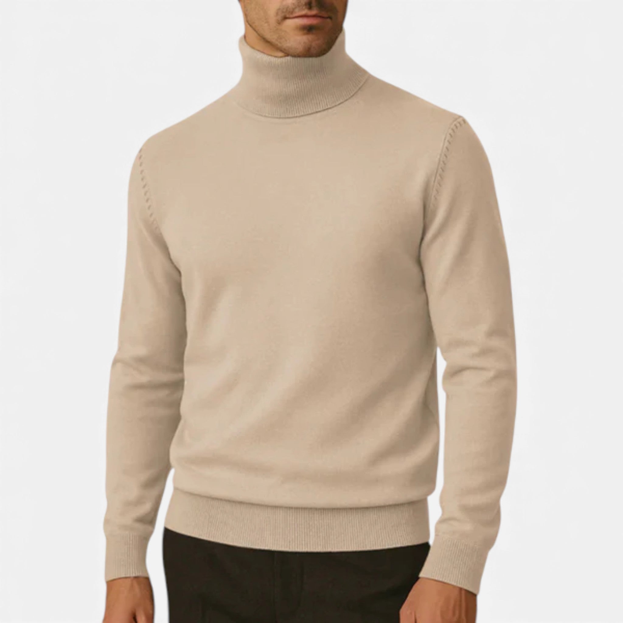 Veroux Mode | Men’s Turtleneck Knit Pullover – Basil Edition
