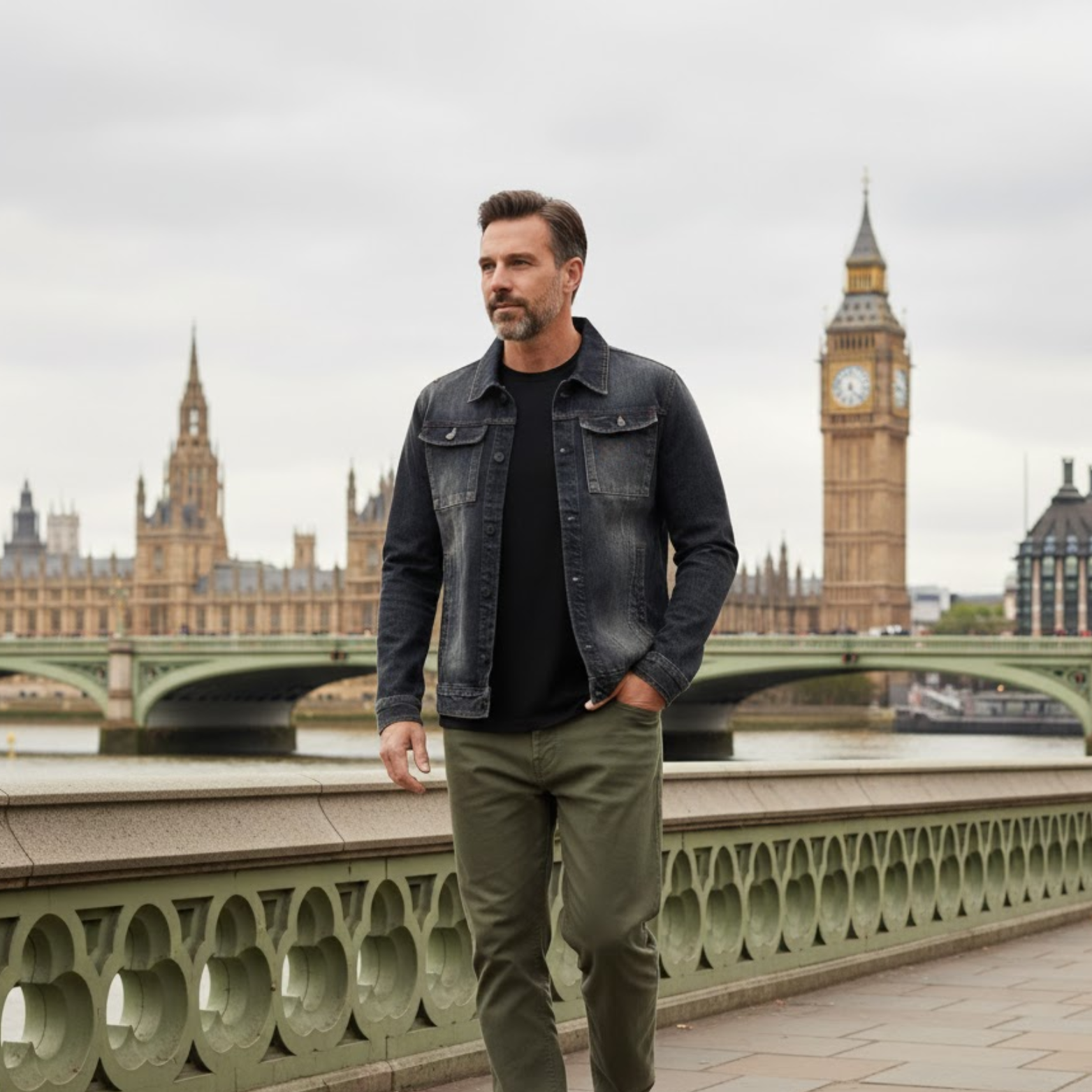 Vintage Denim Jacket with Zip Stand Up Cotton Slim Fit Denim Coat