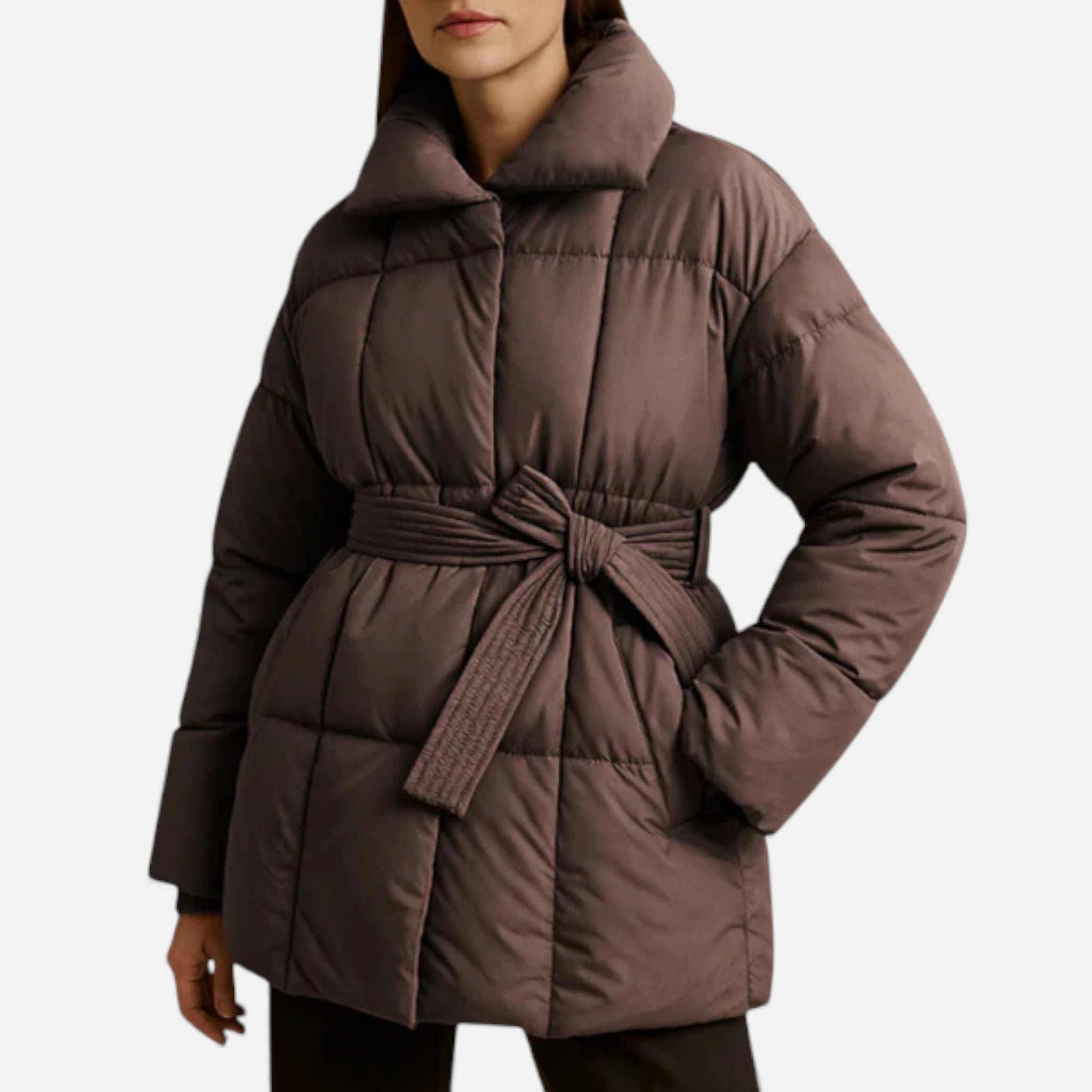 Veroux Mode | Women’s Puffer Jacket – Belted Winter Elegance