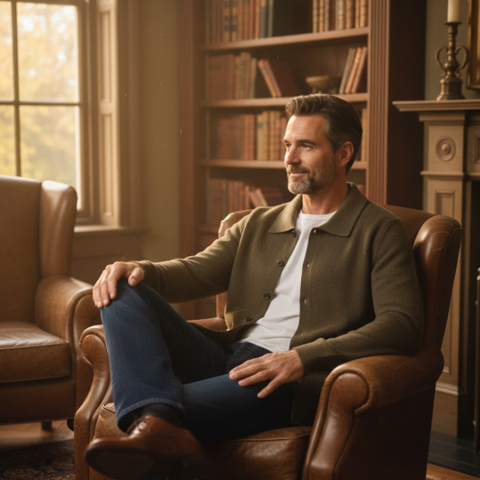 Men's 100% Cashmere POLO Collar Knitted Cardigan