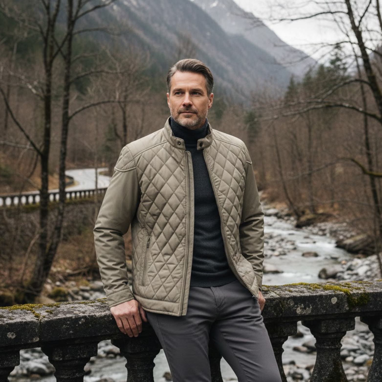 Men's Quilted Bomber Jacket Slim Fit Stand Collar Padded Windbreaker Casual Coat