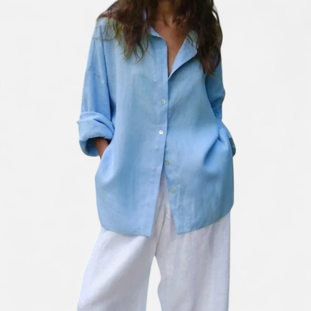 Veroux Mode | Women's Vintage Cotton-Linen Shirt – Spring Elegance with Timeless Comfort