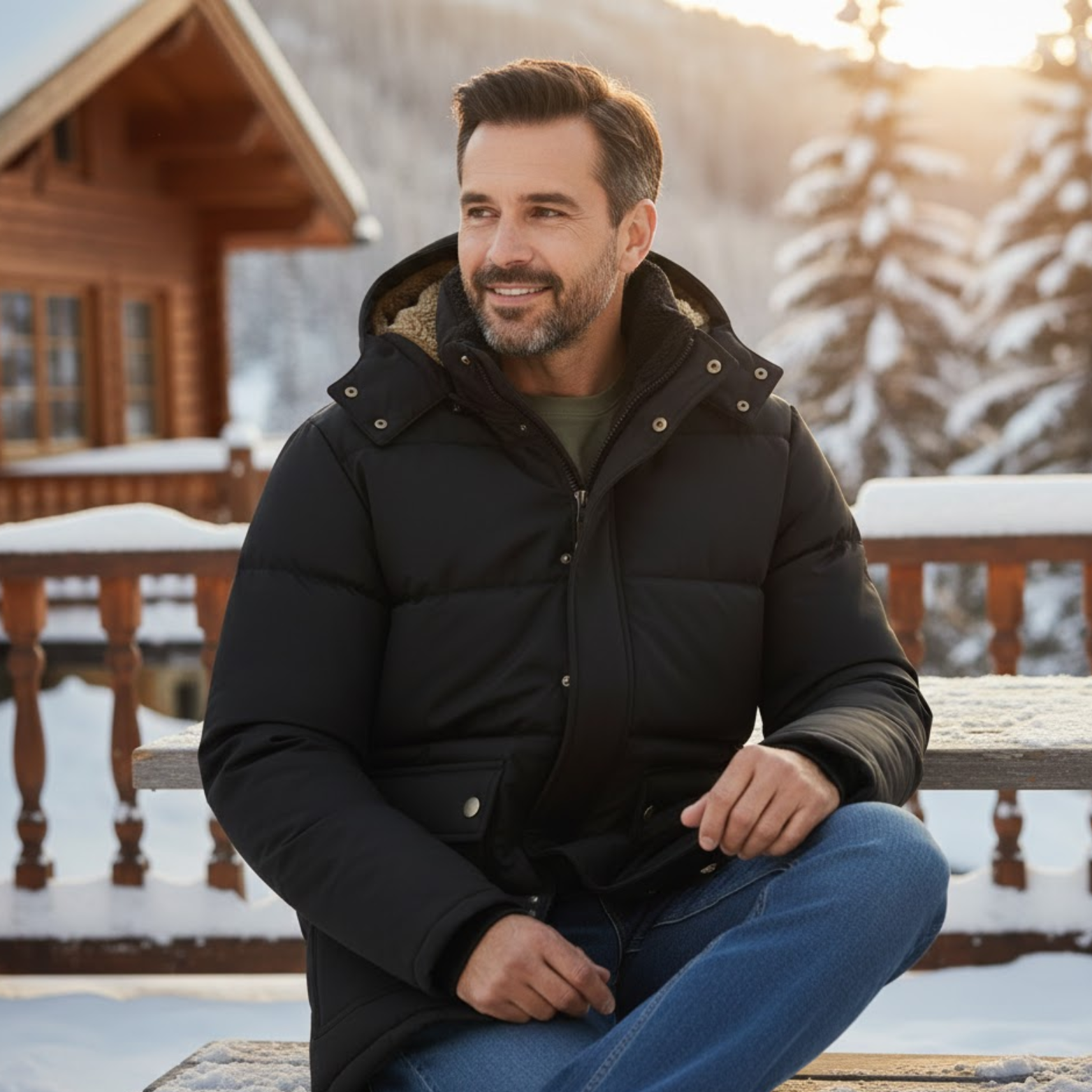 Men Winter Windproof Fleece Warm Thick Jacket Parkas Coat Fashion Hooded Fur Collar