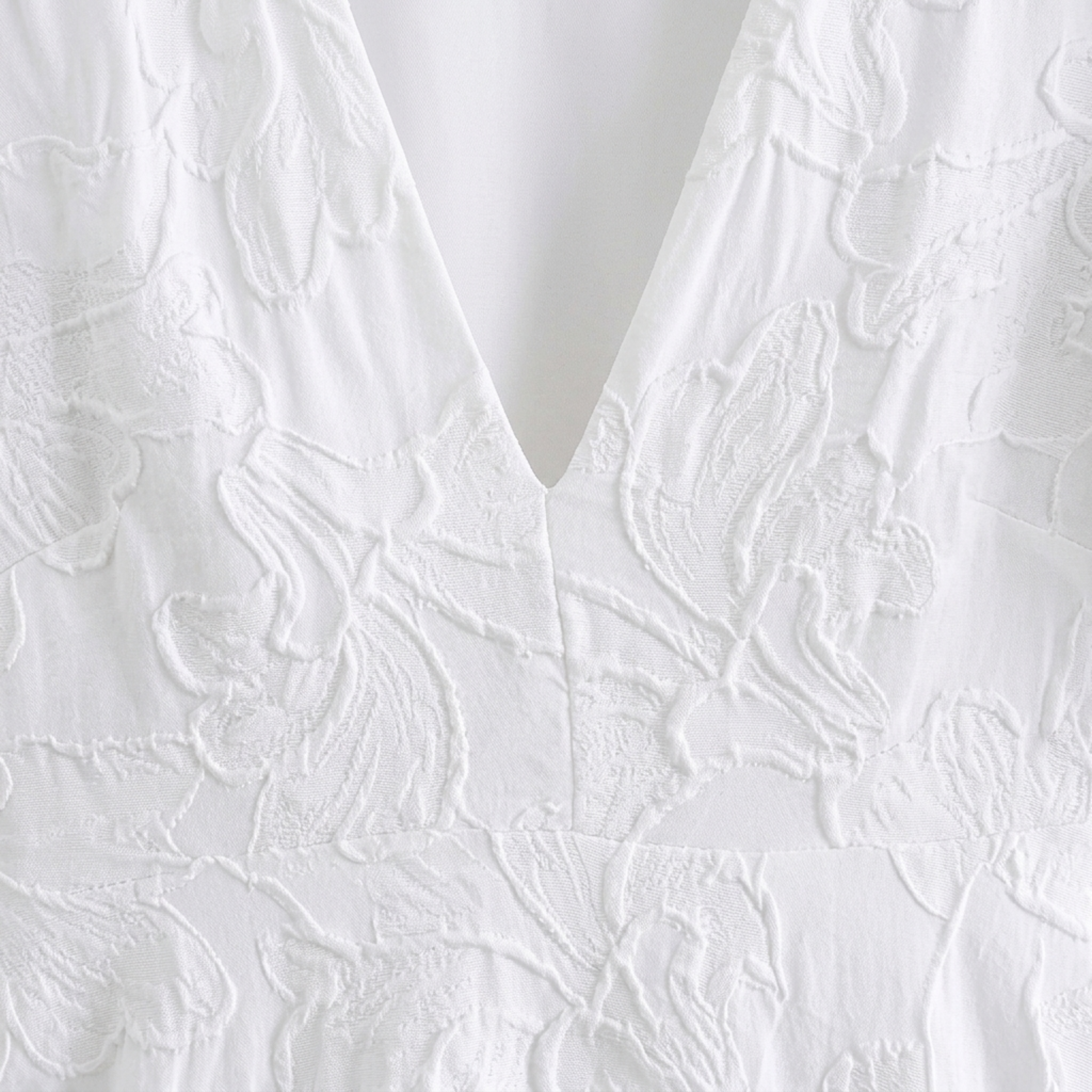 Women's Floral Embroidered Fit and Flare Dress Puff Sleeve V-Neck Scallop Hem Mini