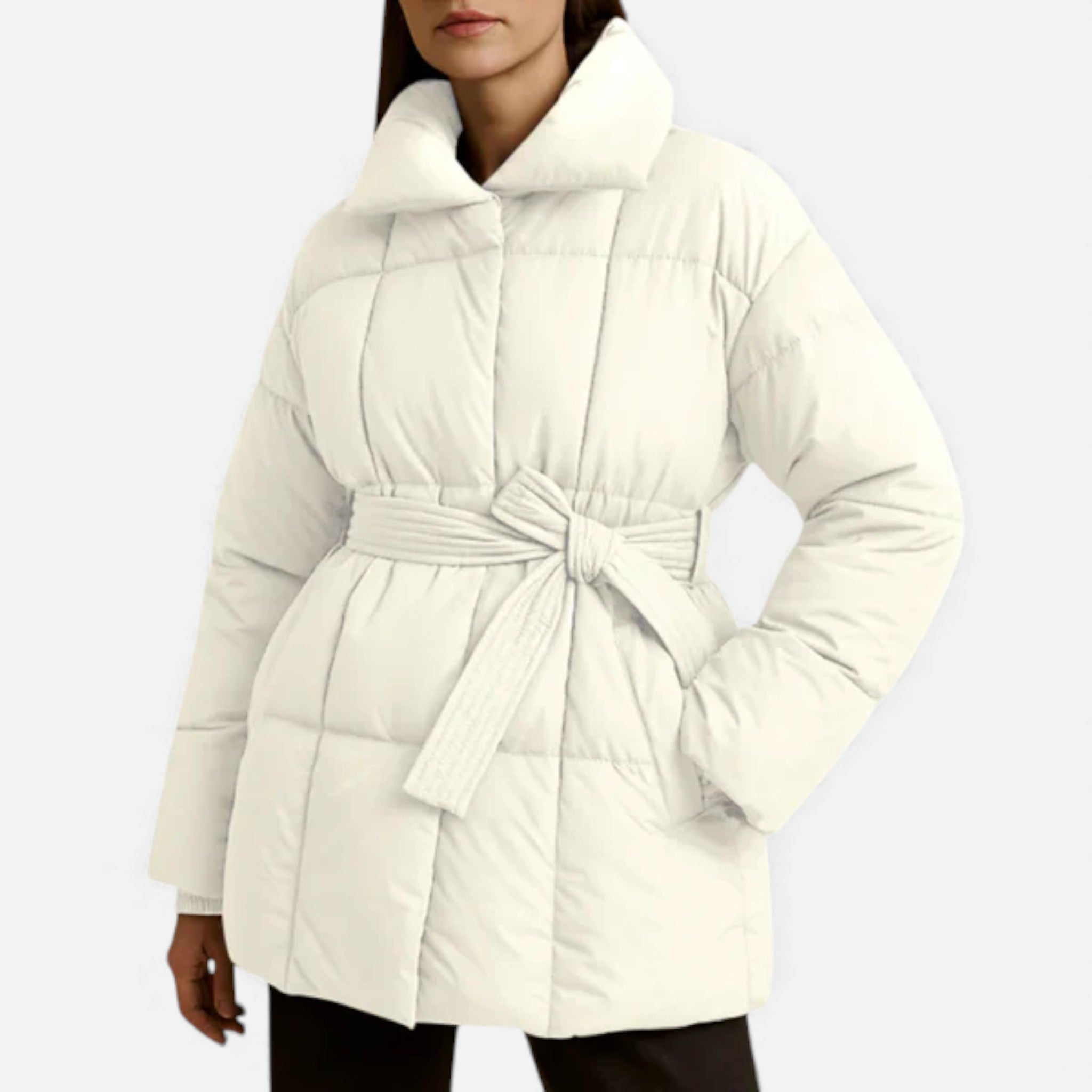 Veroux Mode | Women’s Puffer Jacket – Belted Winter Elegance
