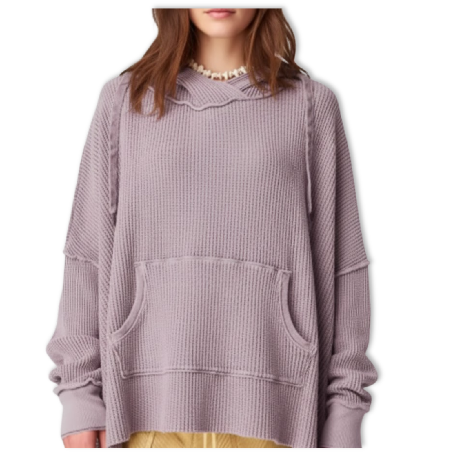 New Waffle Oversized Hoodies Women Long Sleeve Patchwork Jogger Sweatshirt