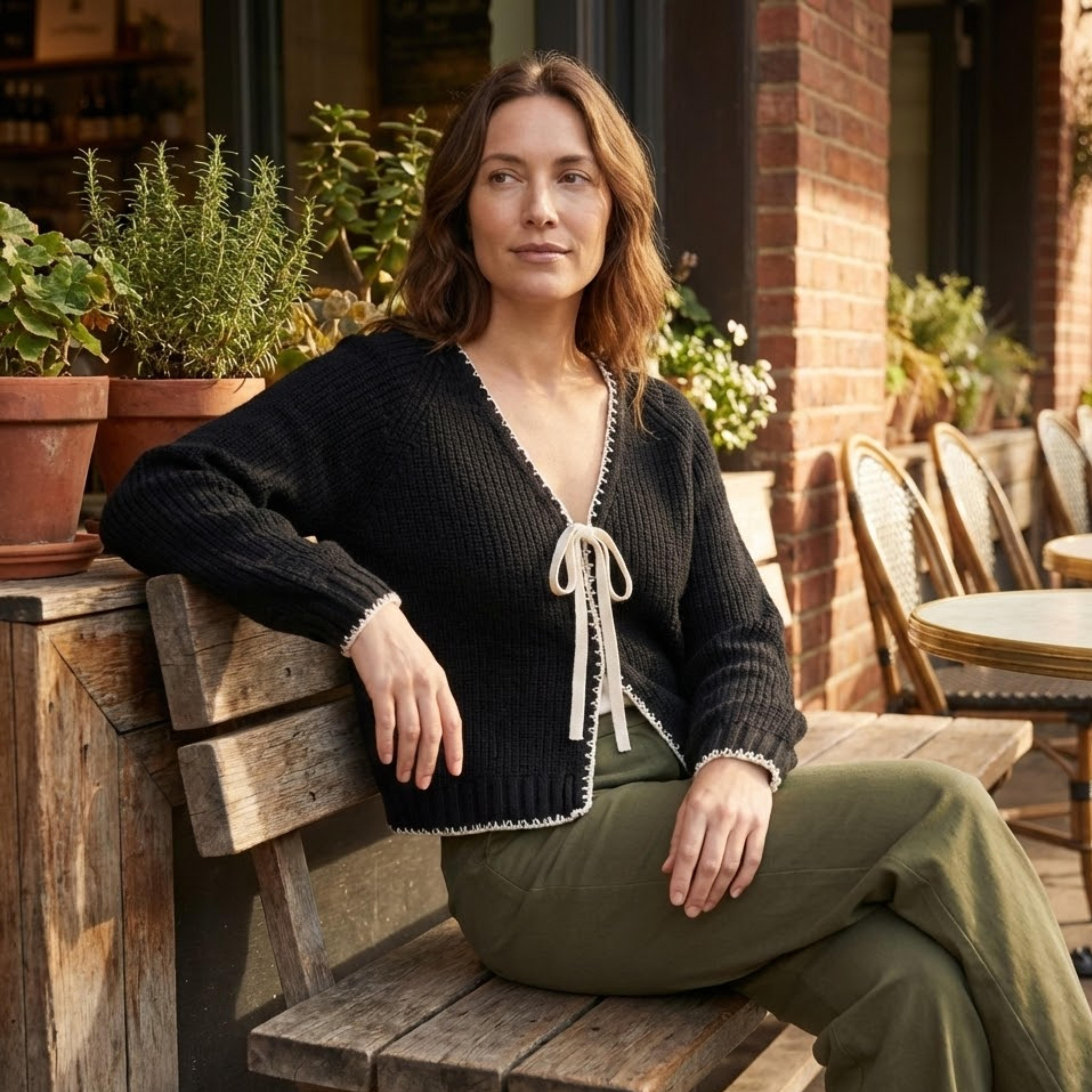 Women's Tie Front Cardigan Long Sleeve Knit V-Neck Bow Sweater Loose Fit Outerwear