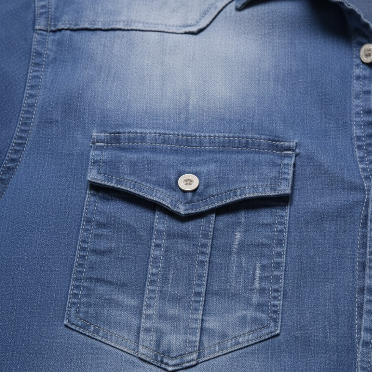 Elastic Cotton Denim Shirt Men Long Sleeve Slim Fit