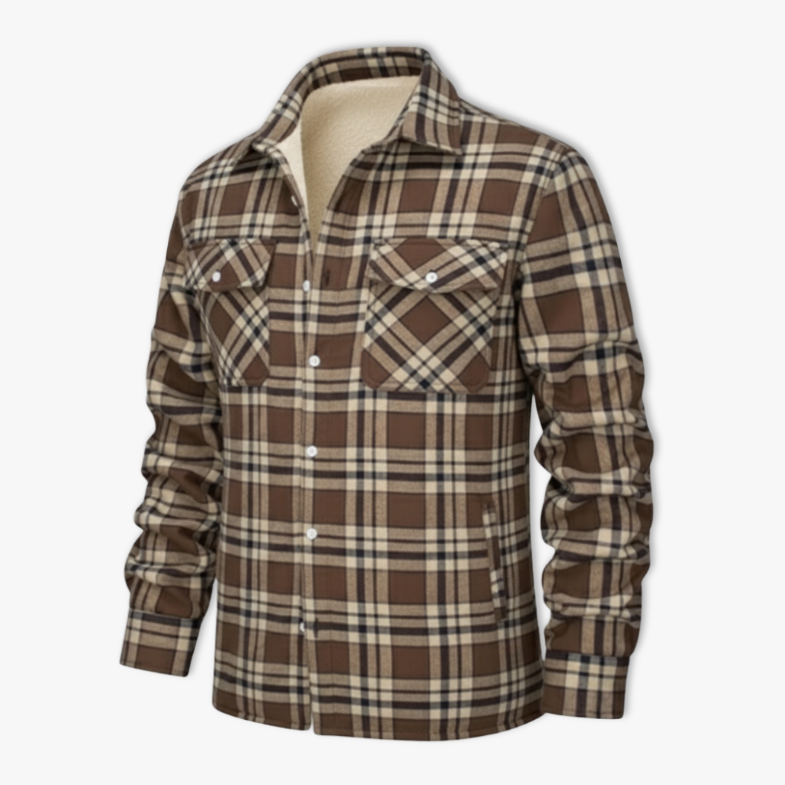 Mens Flannel Cotton Jackets Plaid Fleece Lining Cargo Work Coats