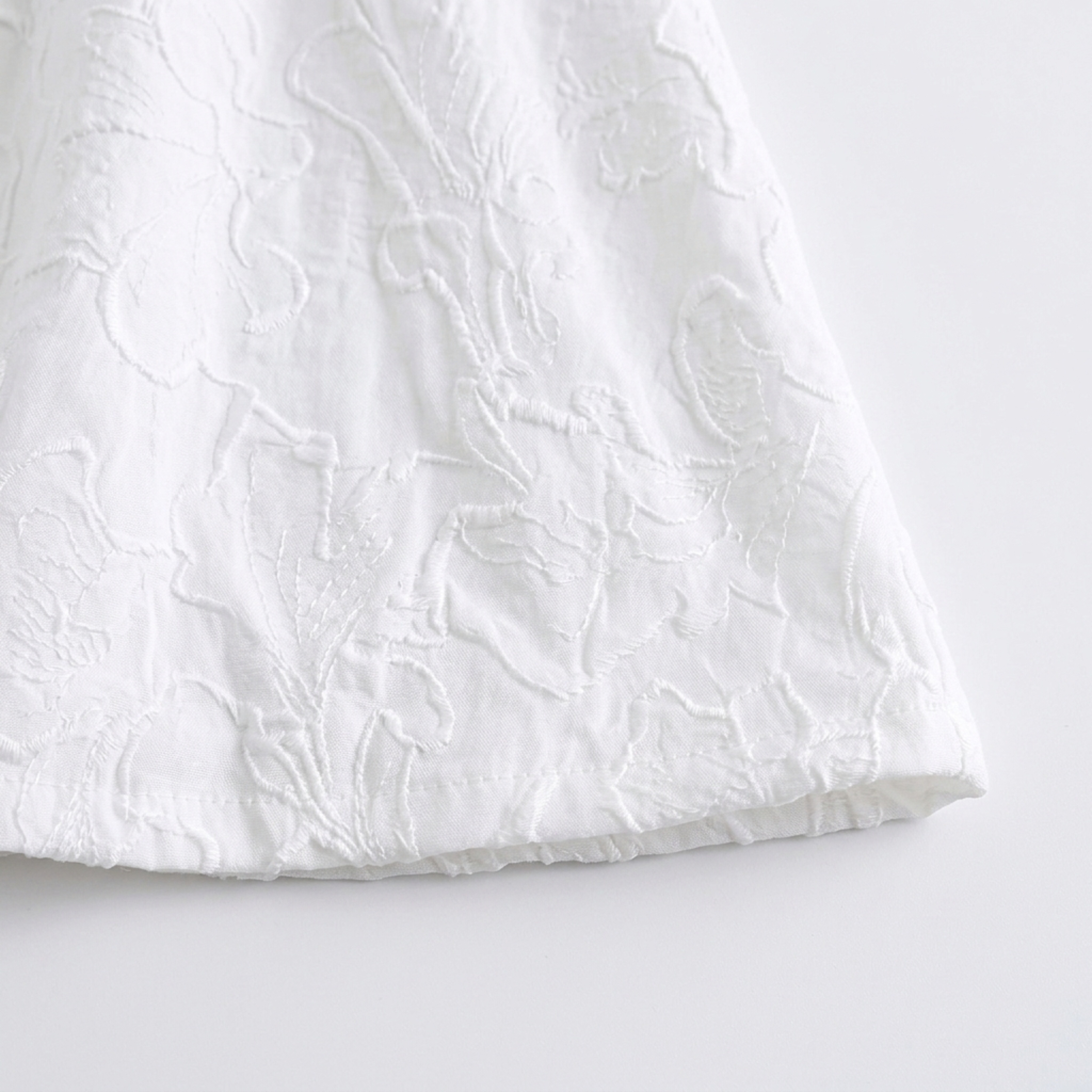 Women's Floral Embroidered Fit and Flare Dress Puff Sleeve V-Neck Scallop Hem Mini