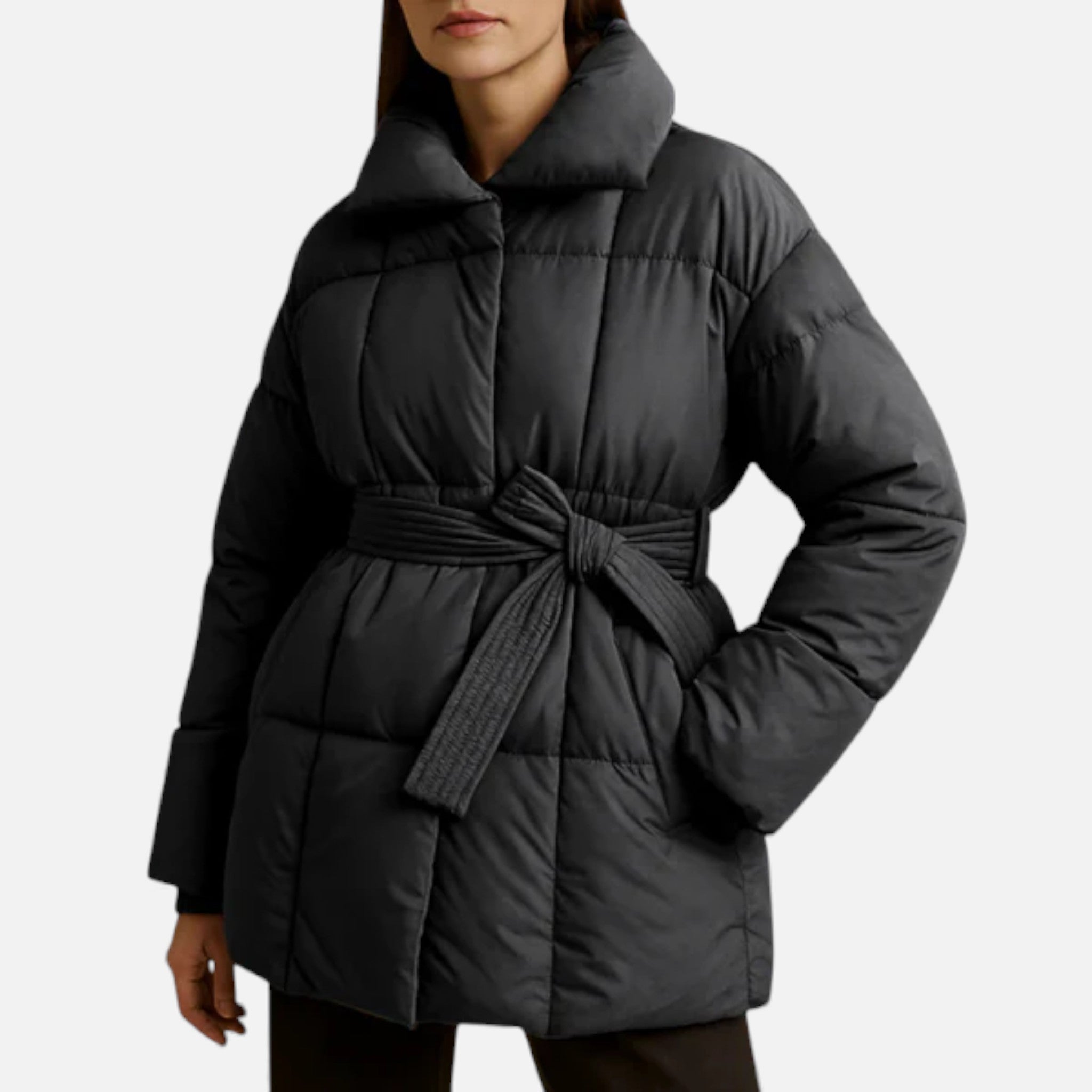 Veroux Mode | Women’s Puffer Jacket – Belted Winter Elegance