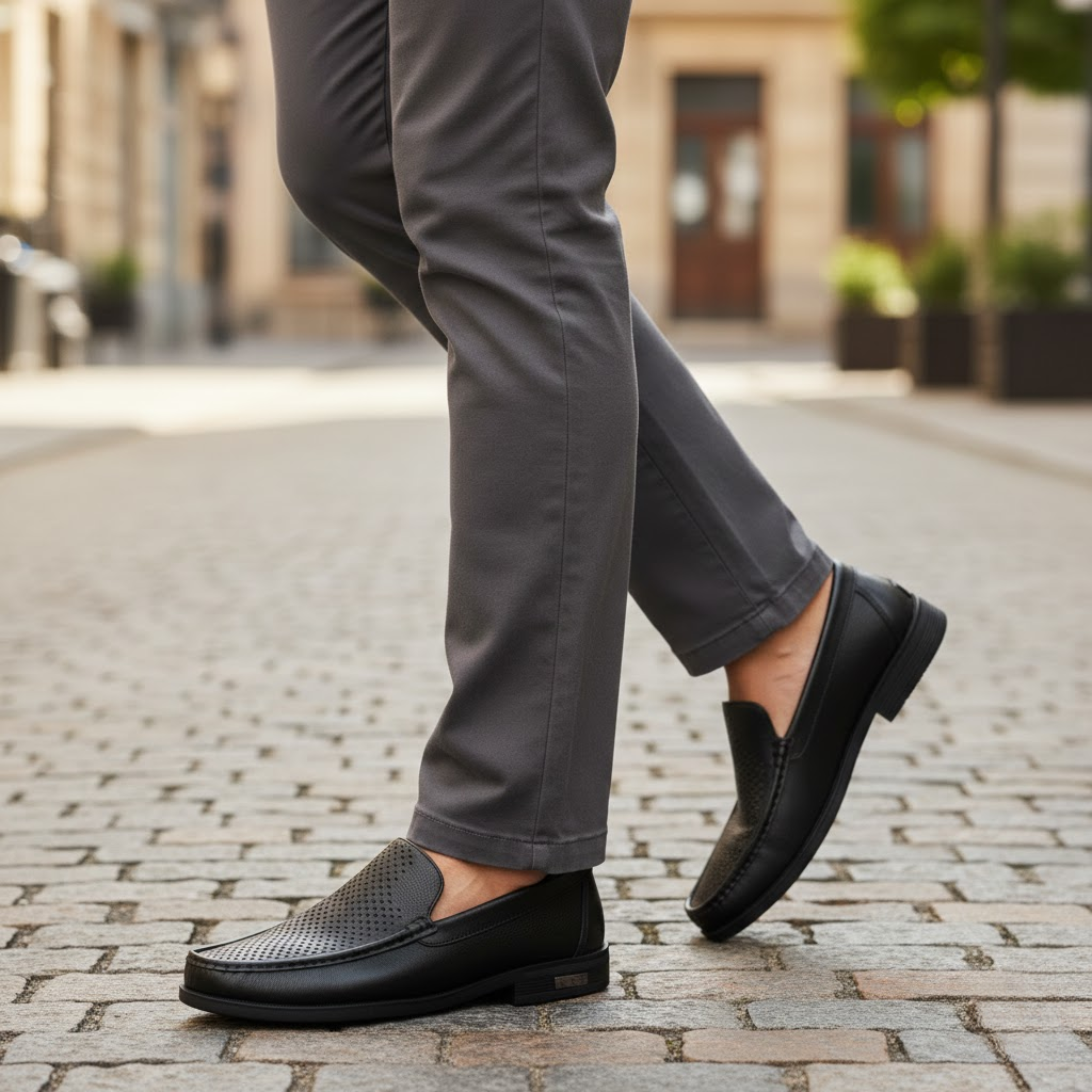 Men's Leather Slip-On Loafers Breathable Perforated Formal Office Wedding Shoes