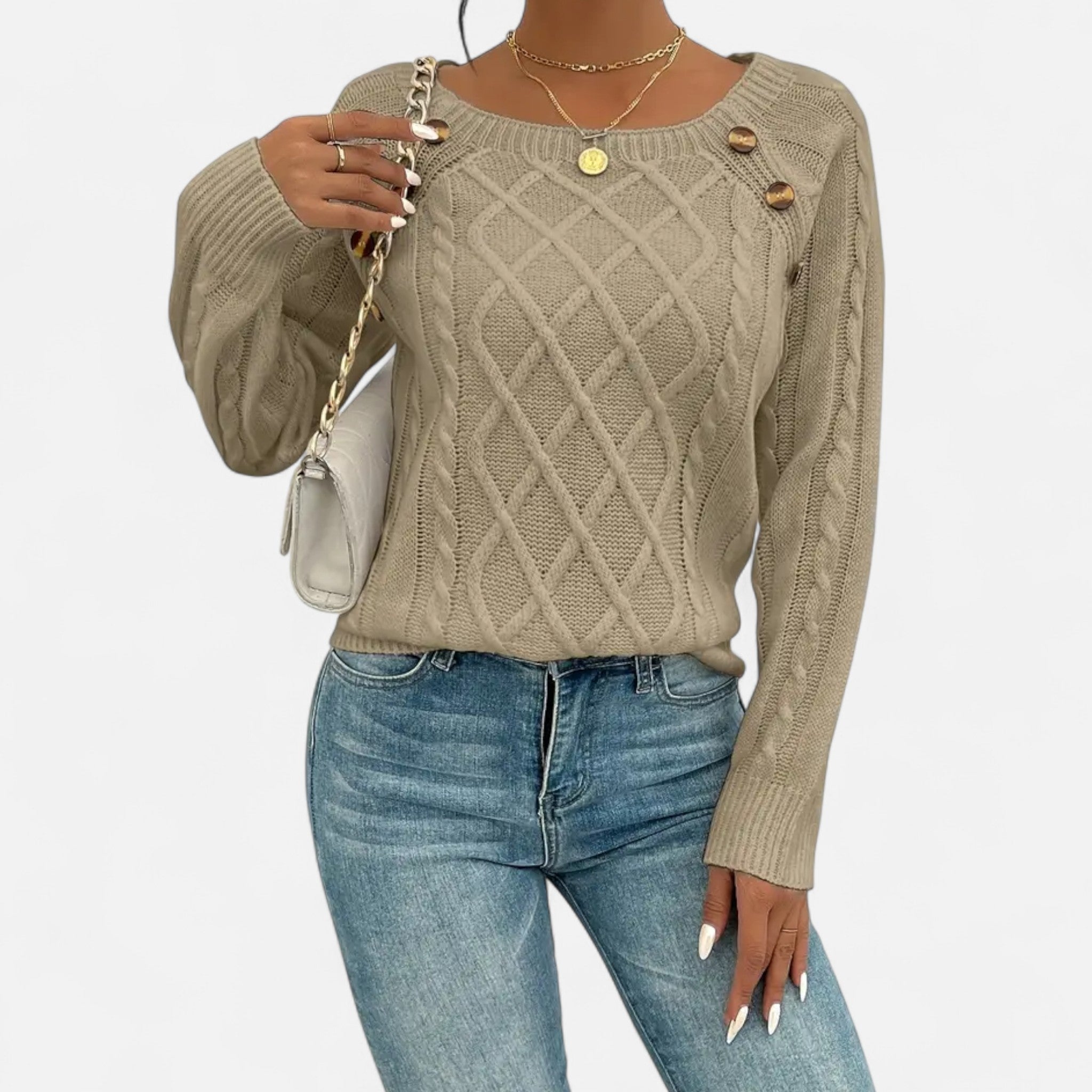 Veroux Mode | Women’s Cable-Knit Button Sweater