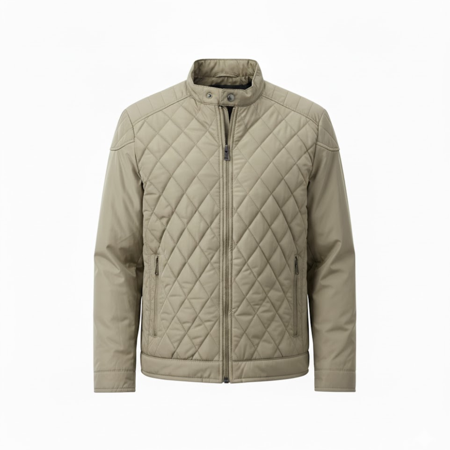 Men's Quilted Bomber Jacket Slim Fit Stand Collar Padded Windbreaker Casual Coat