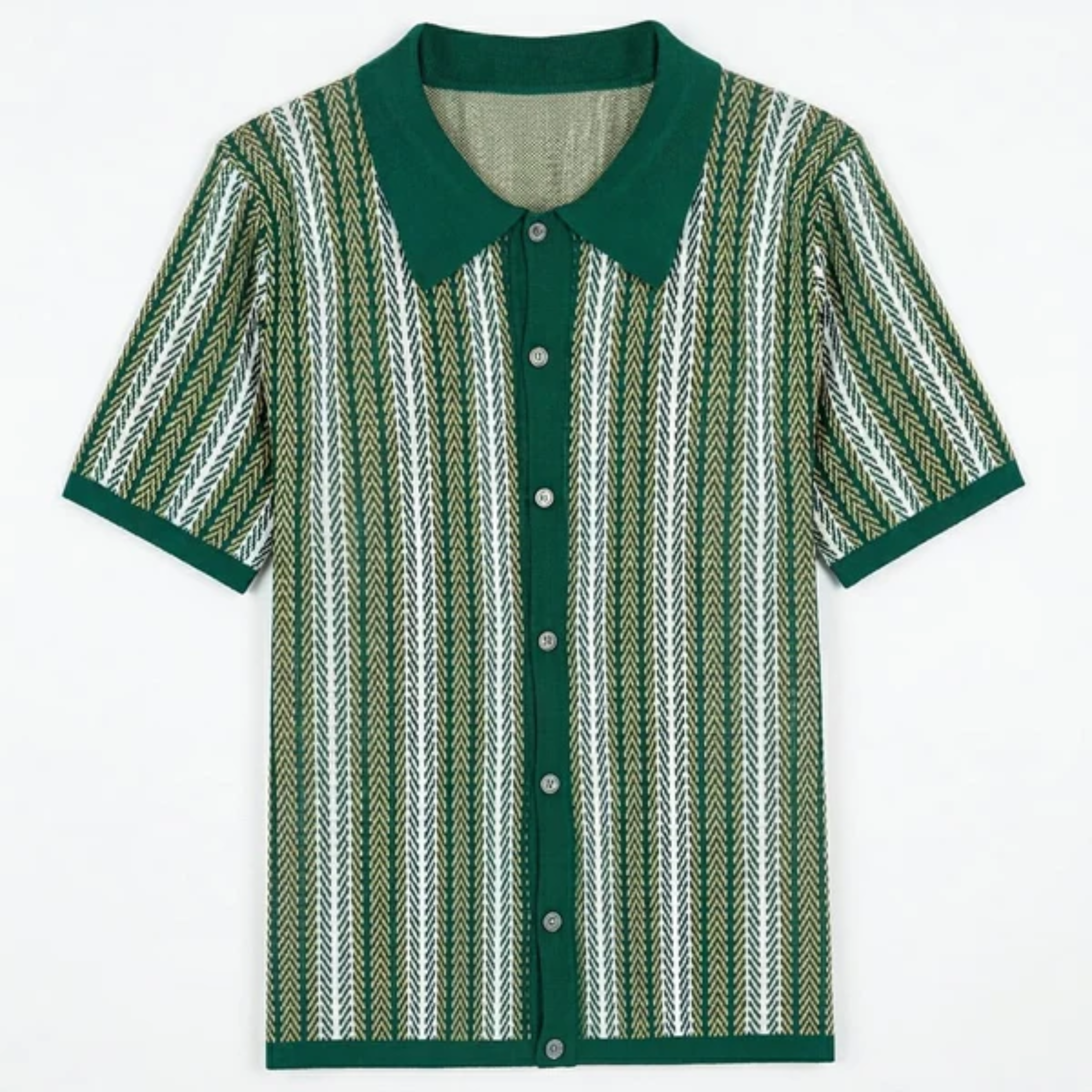 Men's knit polo shirt — vertical stripe — casual resort wear