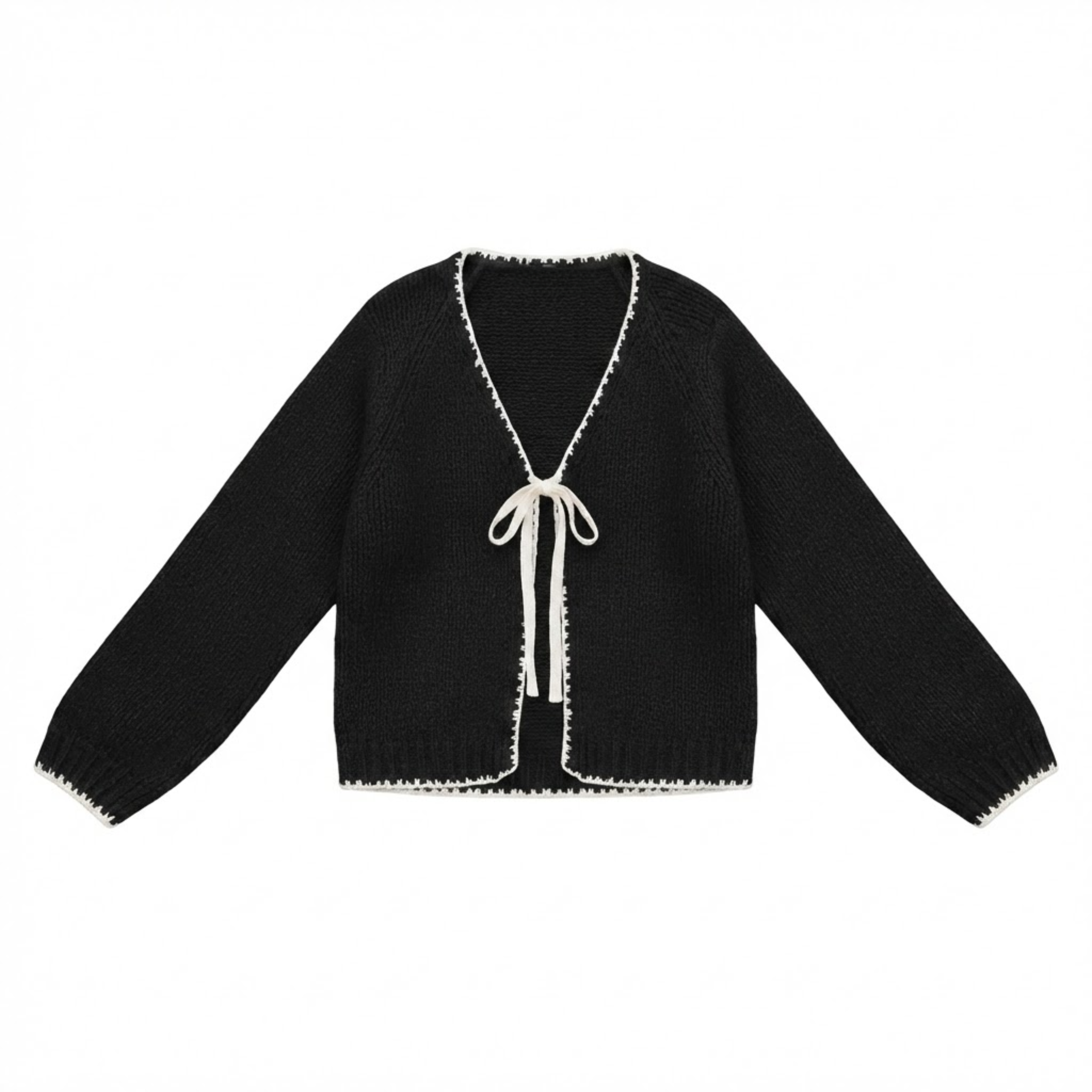 Women's Tie Front Cardigan Long Sleeve Knit V-Neck Bow Sweater Loose Fit Outerwear