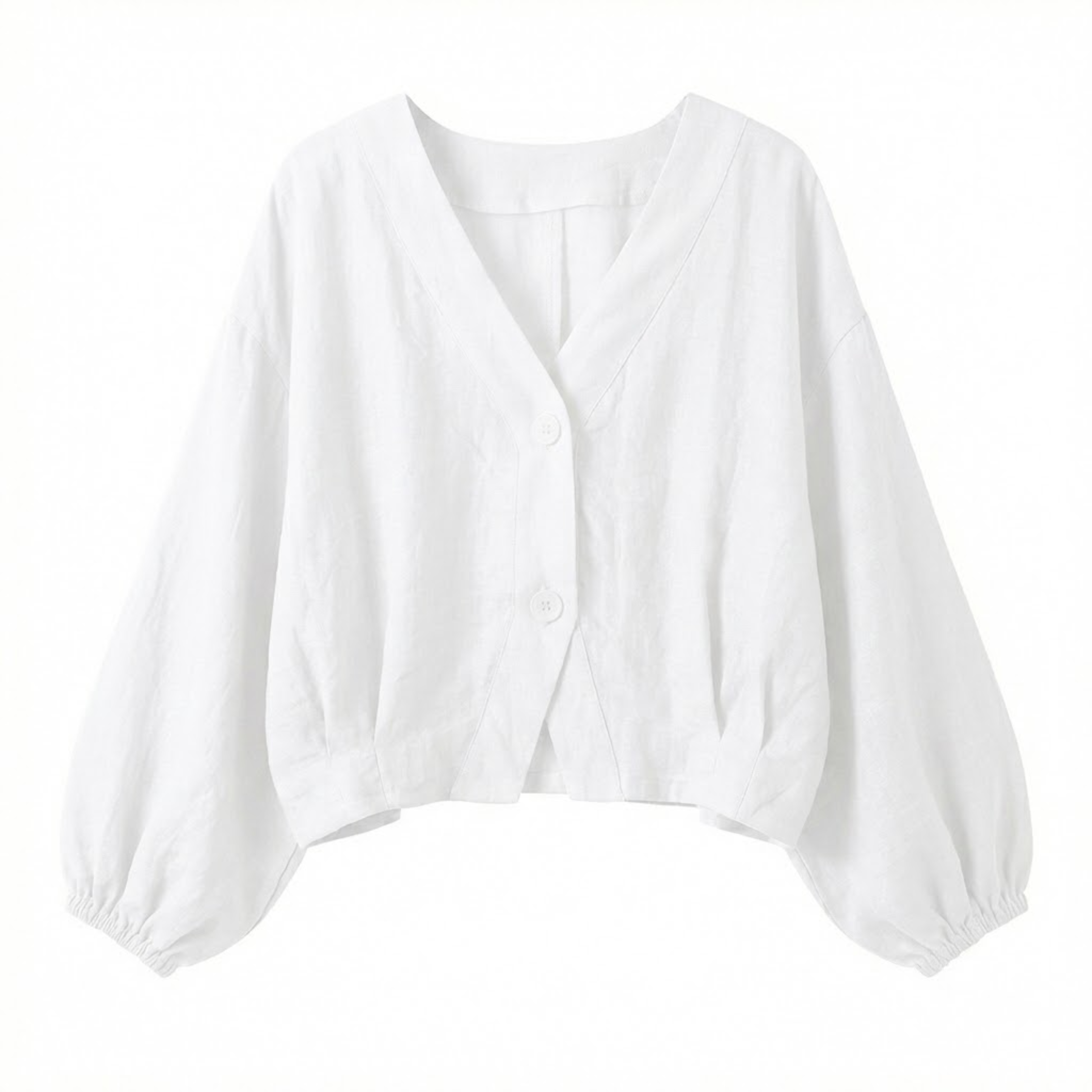 Women's Loose Cotton V-Neck Shirt Batwing Sleeve Lightweight Button Down Blouse