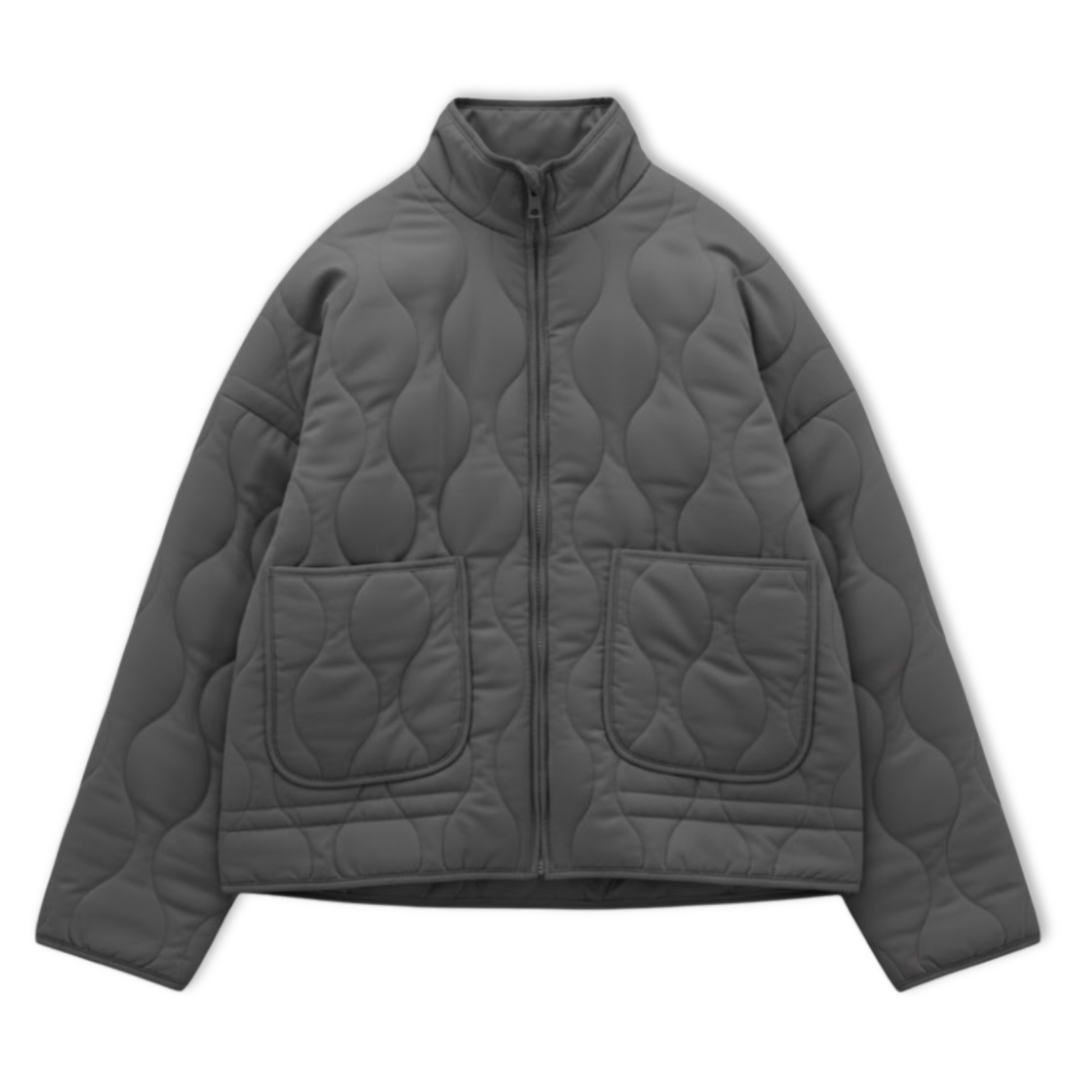 Women's Cotton Padded Jacket Winter Long-Sleeved Pocketed Loose Stand Collar Zipper Solid Color Coat