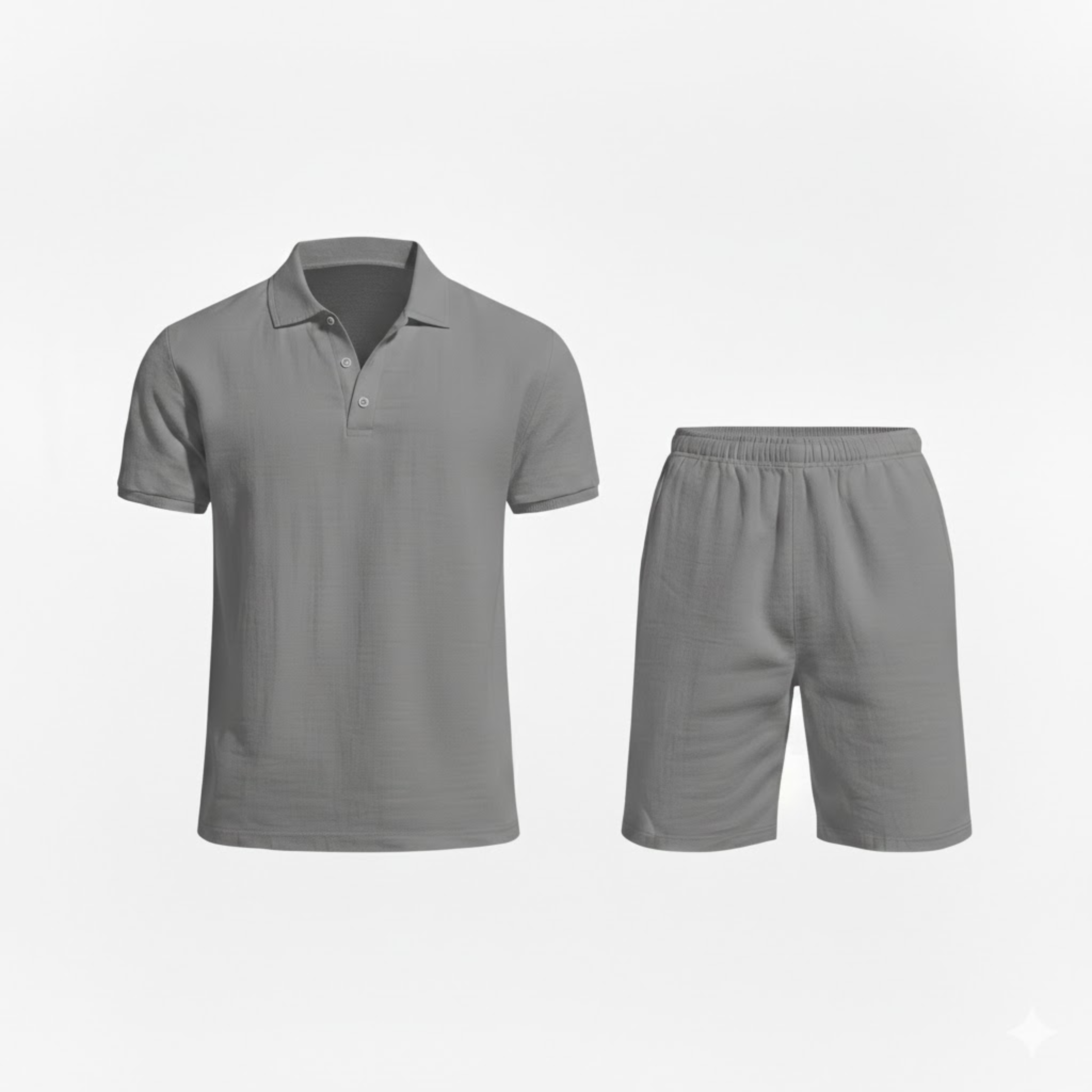 Men's Two Piece Linen Set Short Sleeve Polo Shirt and Drawstring Shorts Casual Suit