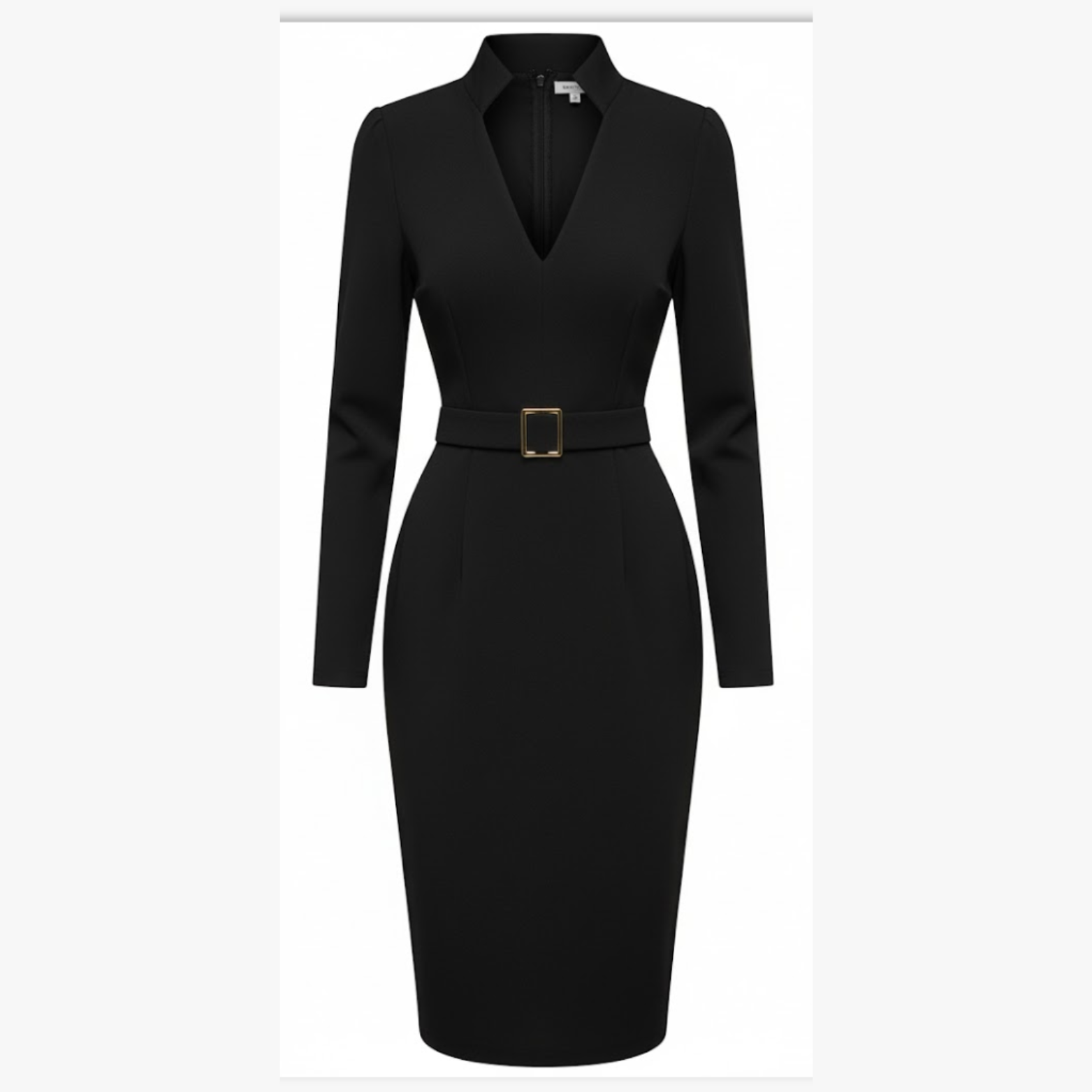 Women's V-Neck Slim Bodycon Dress Long Sleeve Mid-Calf Office Party Sheath Dress