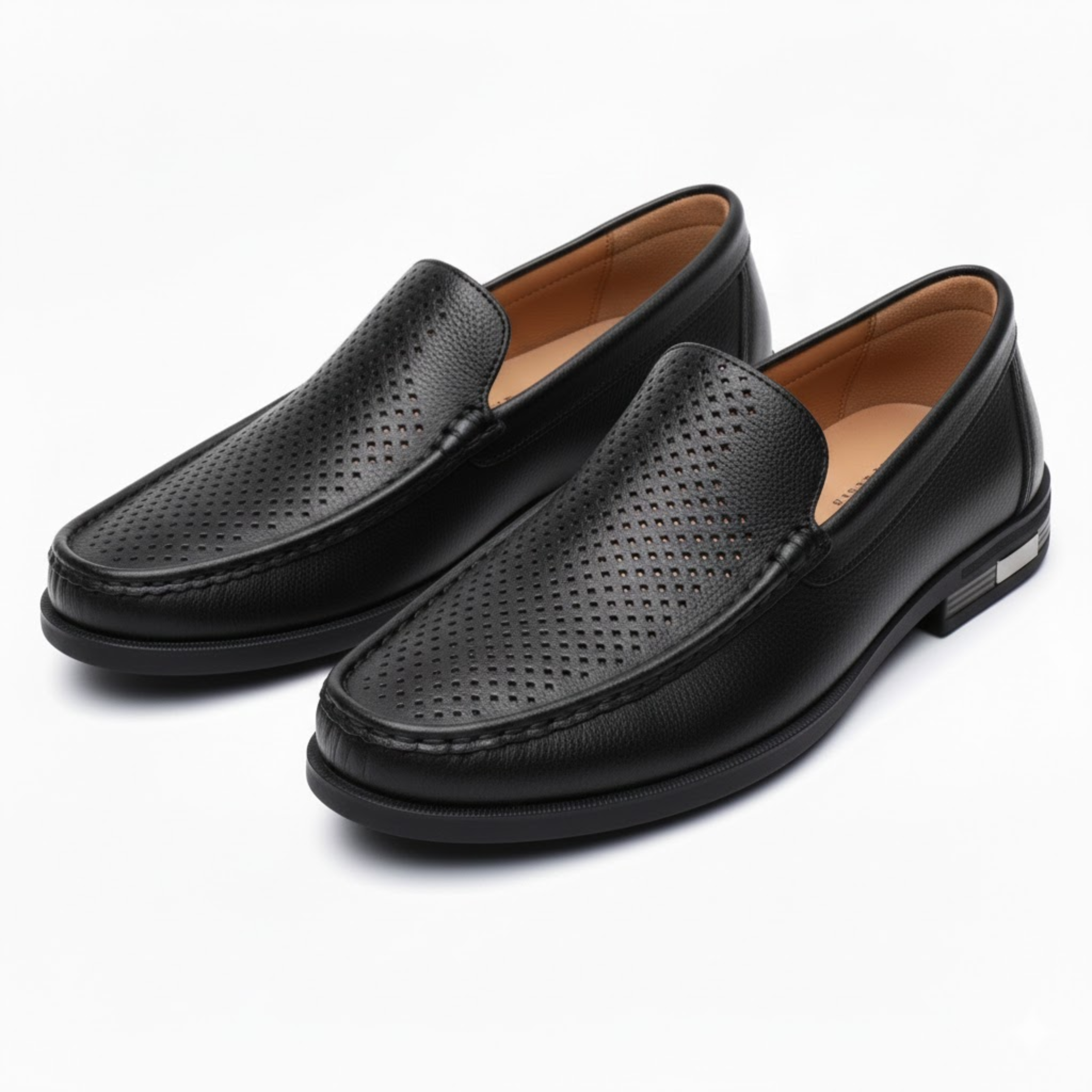 Men's Leather Slip-On Loafers Breathable Perforated Formal Office Wedding Shoes