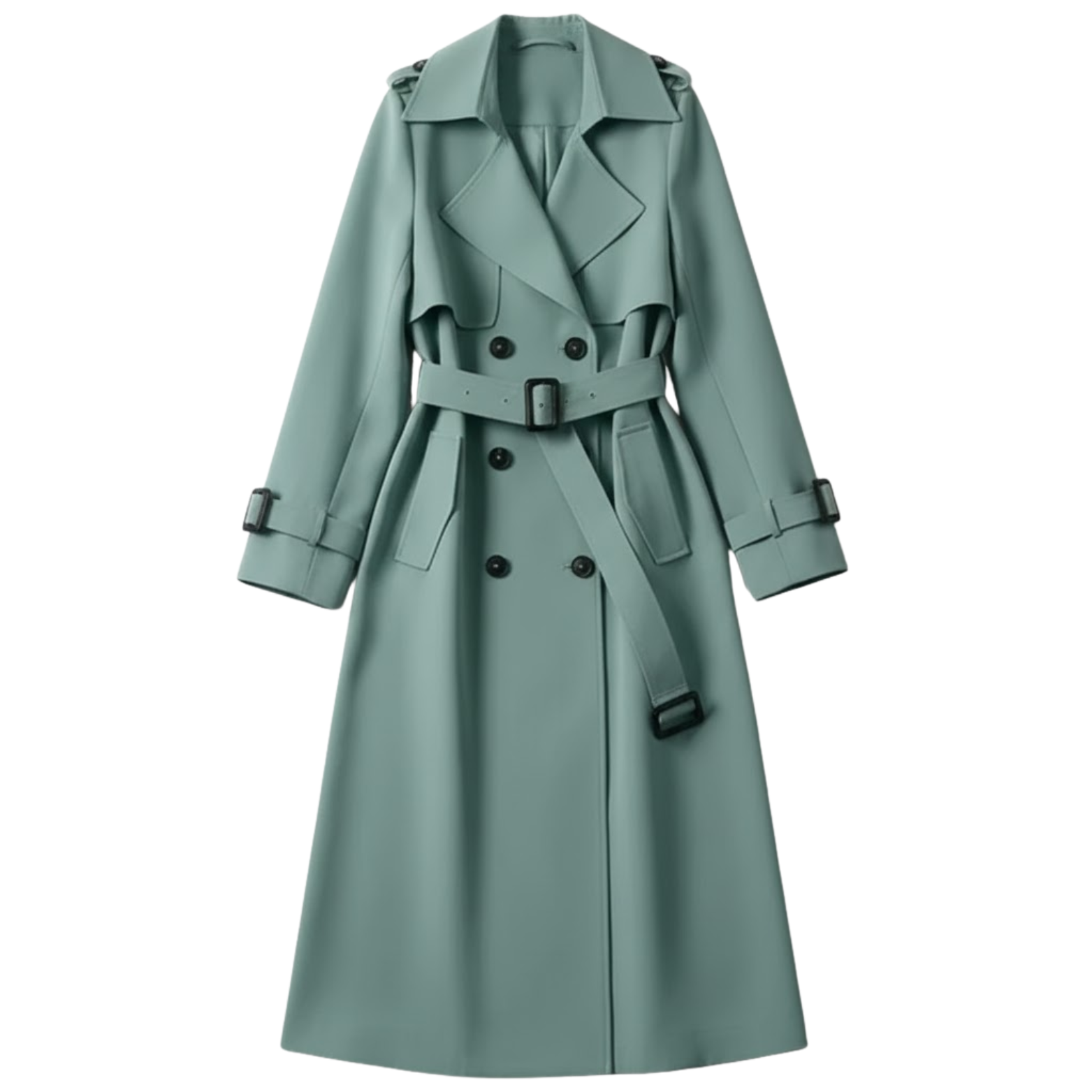 Women's Double Breasted Trench Coat Long Slim Fit Jacket with Belt Outerwear