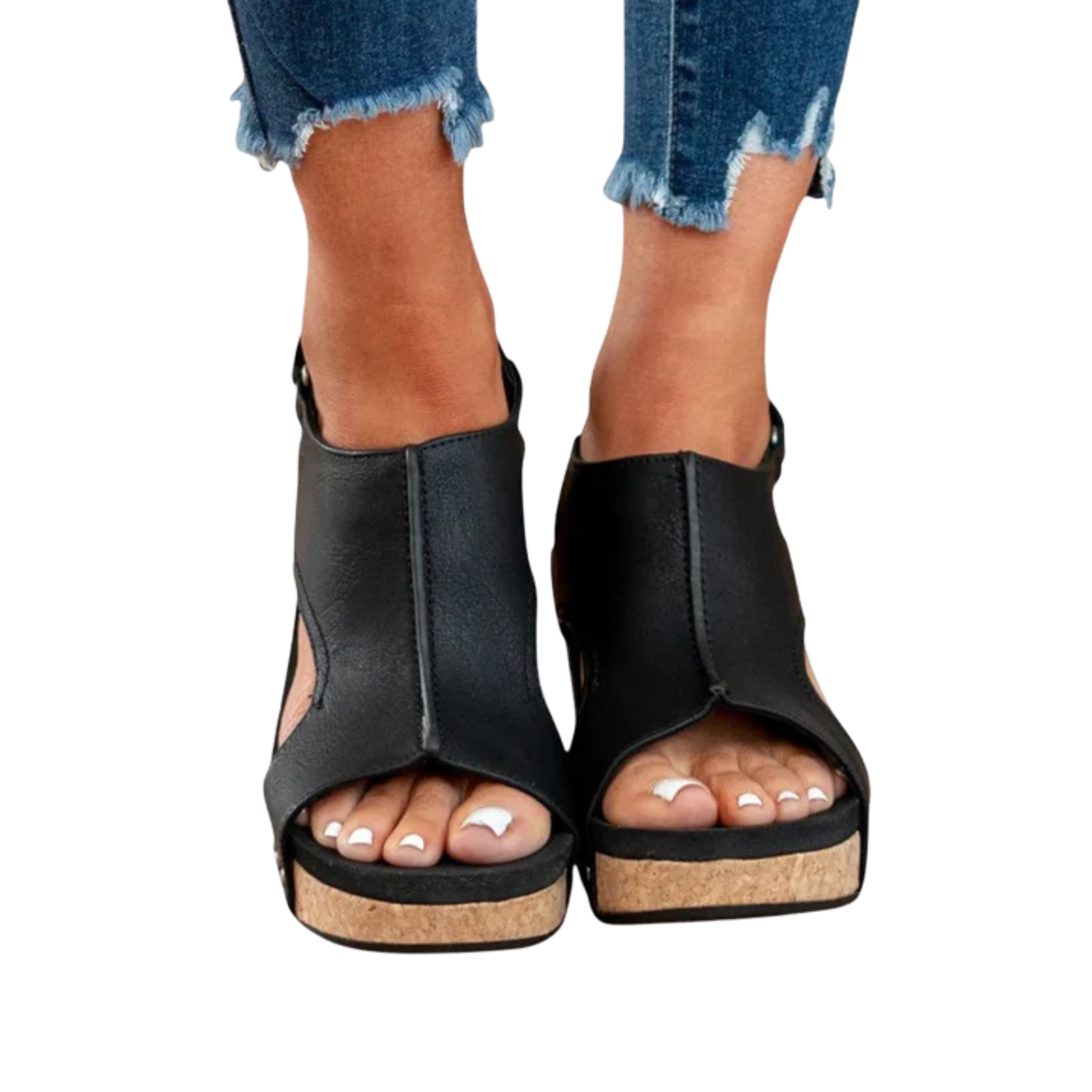 Women's platform wedge sandals — peep toe ankle strap — casual daily