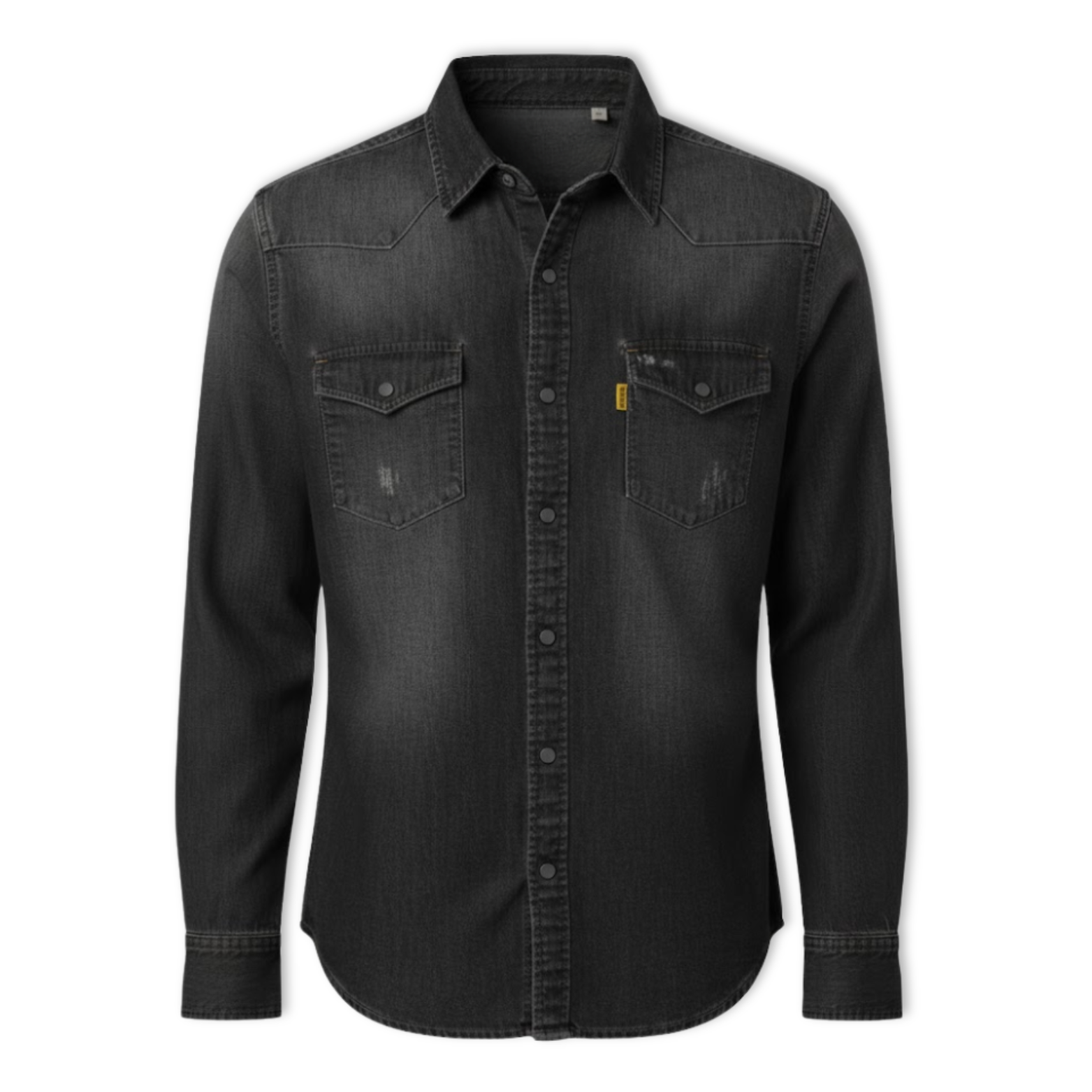 Elastic Cotton Denim Shirt Men Long Sleeve Slim Fit
