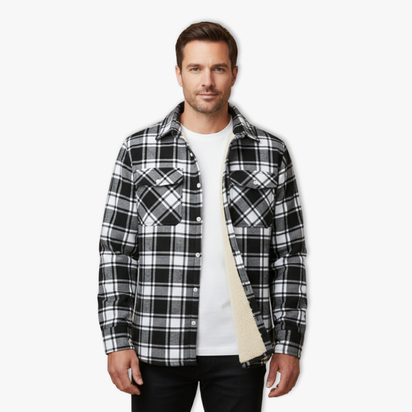 Mens Flannel Cotton Jackets Plaid Fleece Lining Cargo Work Coats