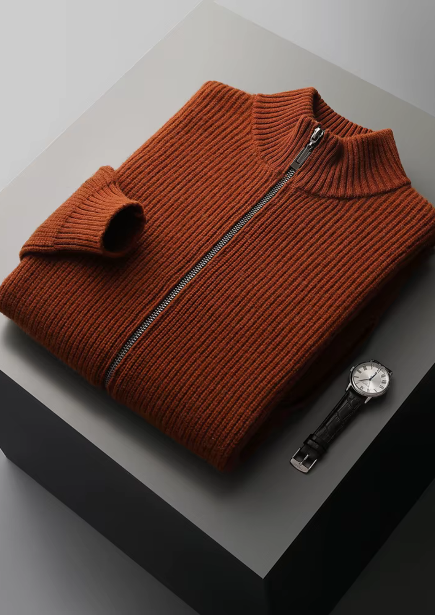 Veroux Mode | Men’s Pure Extra-Fine Merino Wool Ribbed Cardigan