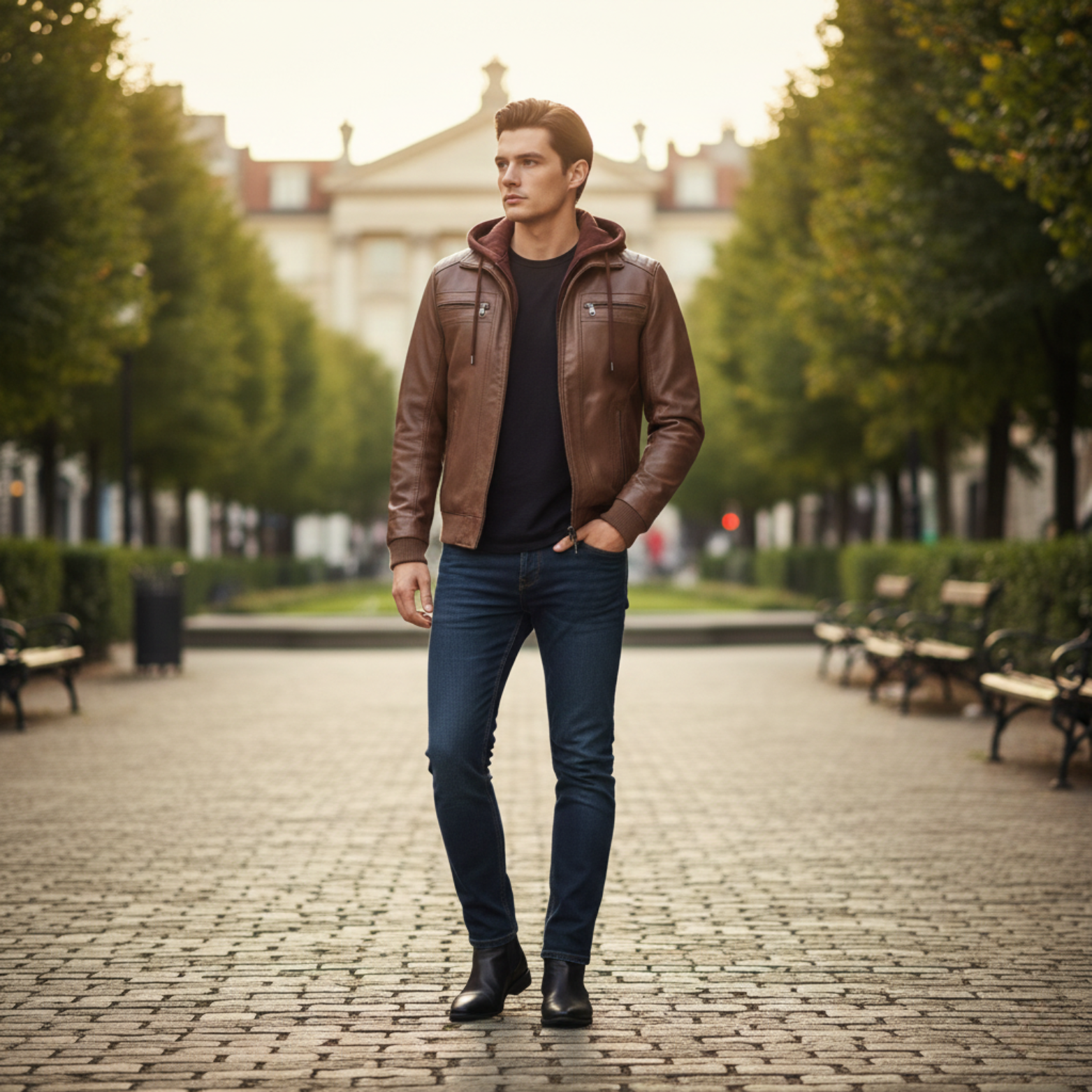 Luxury Faux Leather Moto Biker Hooded Jacket