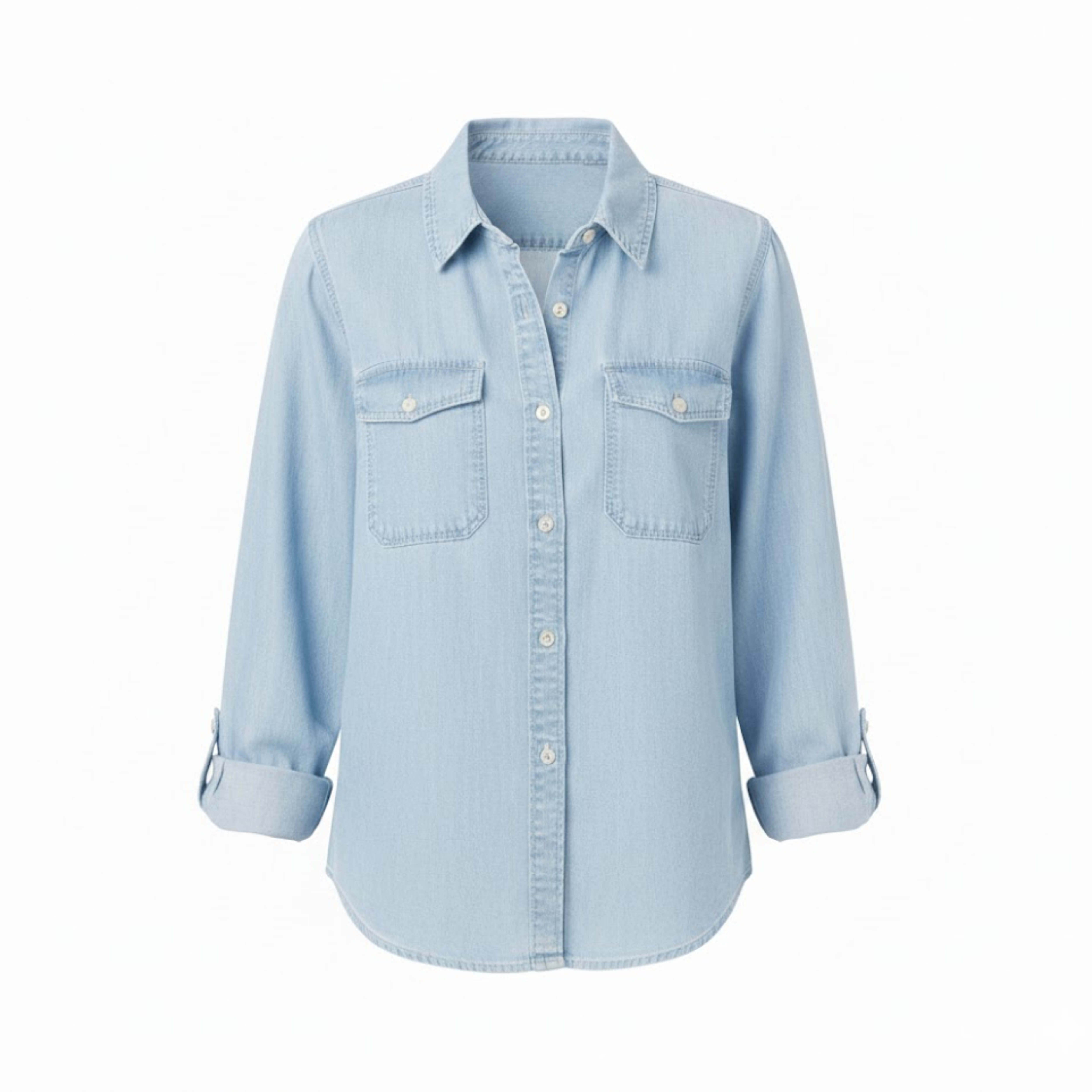 Women's Button Down Denim Shirt Long Sleeve Turn Down Collar Casual Cotton Blouse