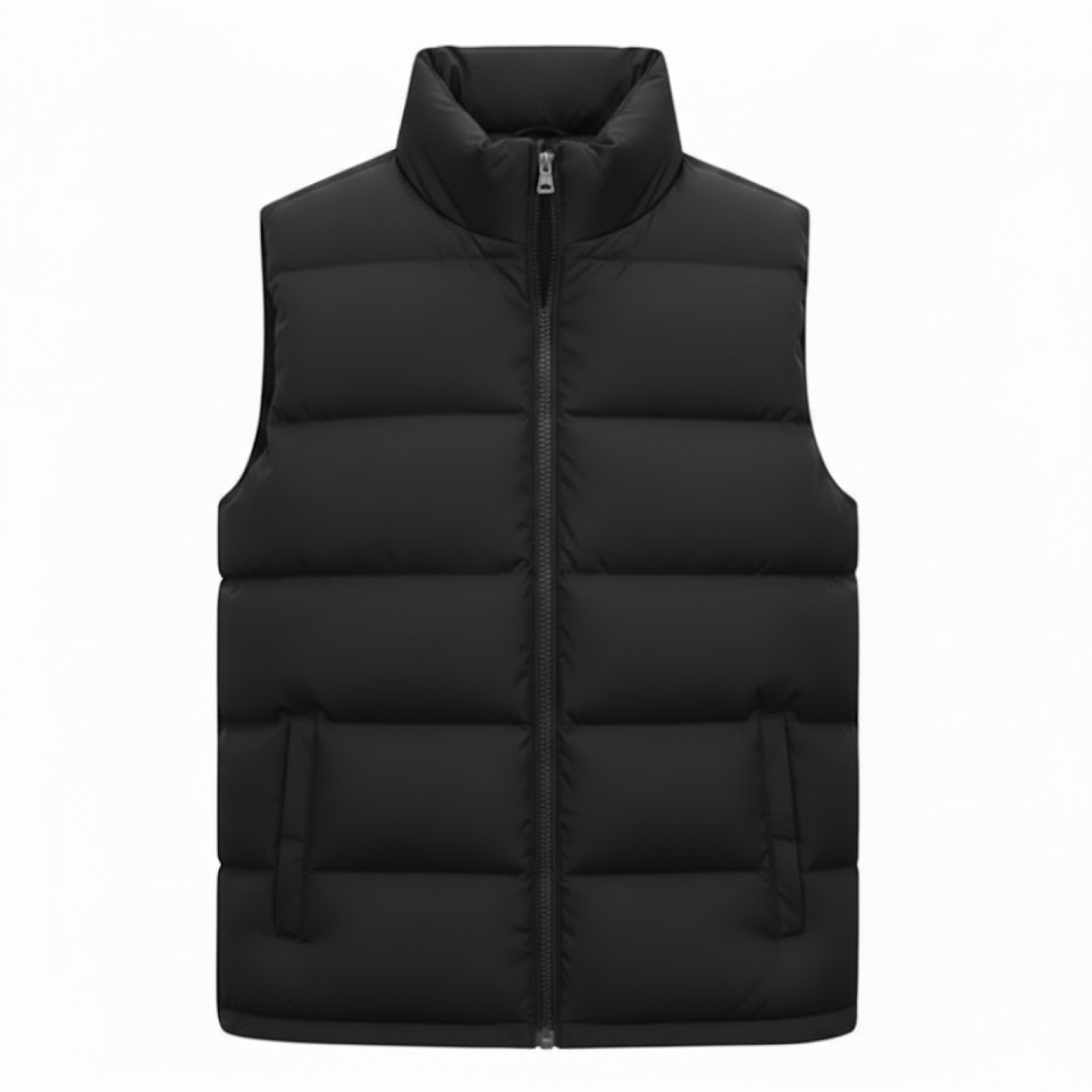 Men's Puffer Vest Cotton Padded Sleeveless Jacket with Zipper Pockets and Stand Collar