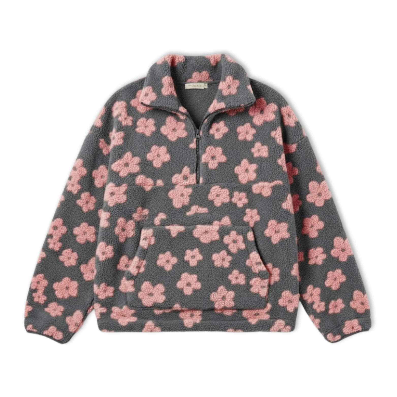 Sumuyoo Autumn Winter Women's Sherpa Floral Pullover Hoodies Half Zip Style Loose Fit Warm Stylish Sweatshirt