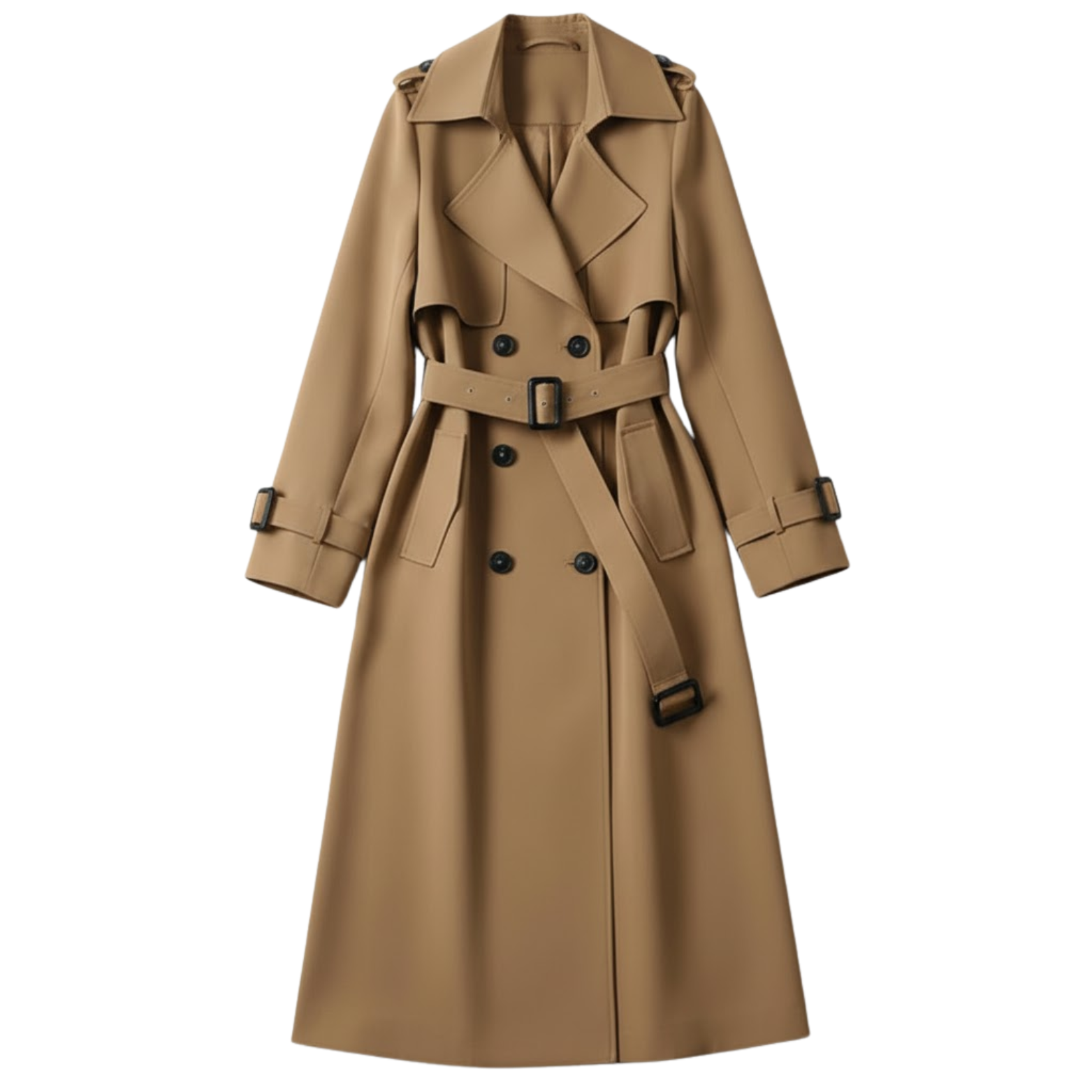 Women's Double Breasted Trench Coat Long Slim Fit Jacket with Belt Outerwear