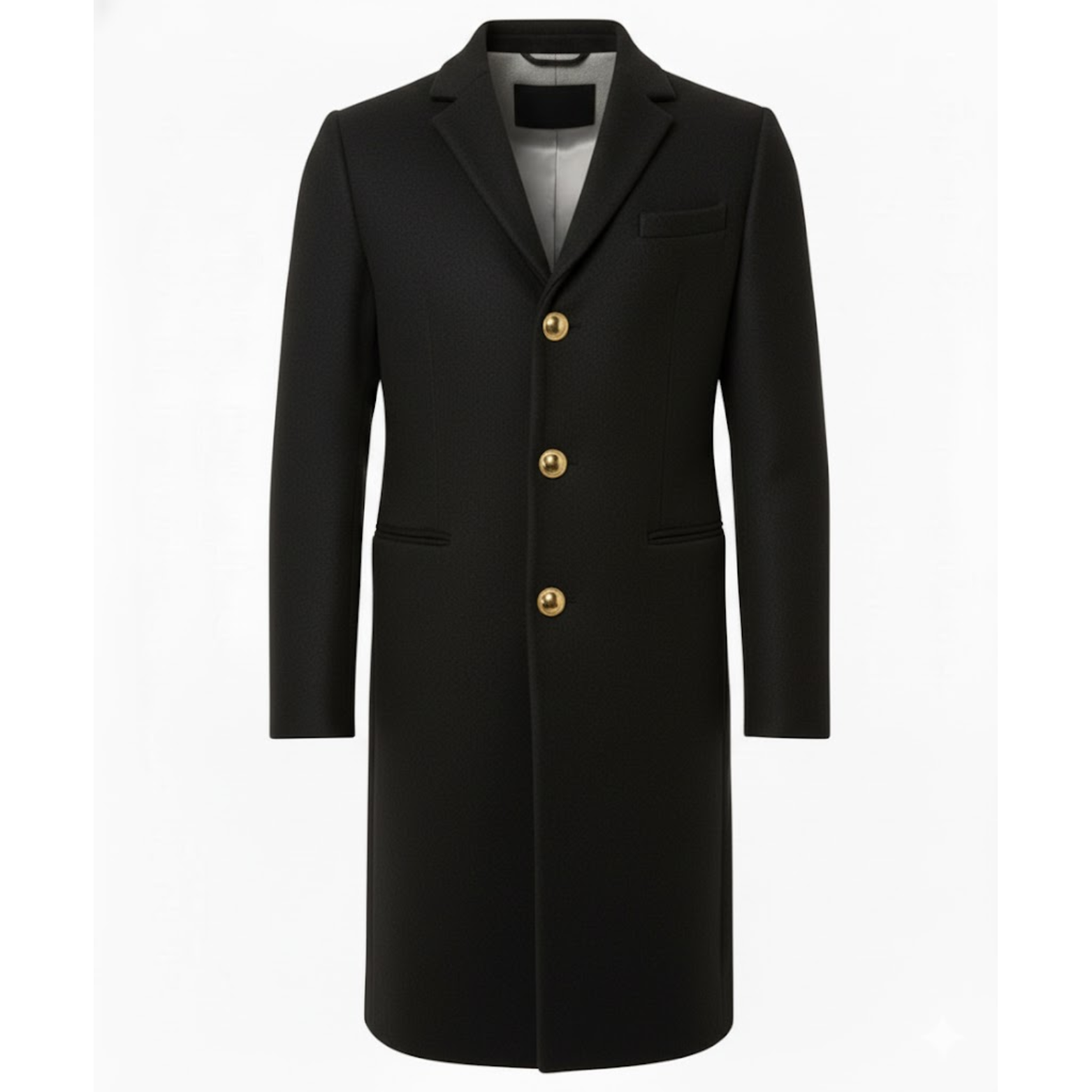 Men's Mid-Length Wool Blend Overcoat Single Breasted Slim Fit Trench Coat Jacket