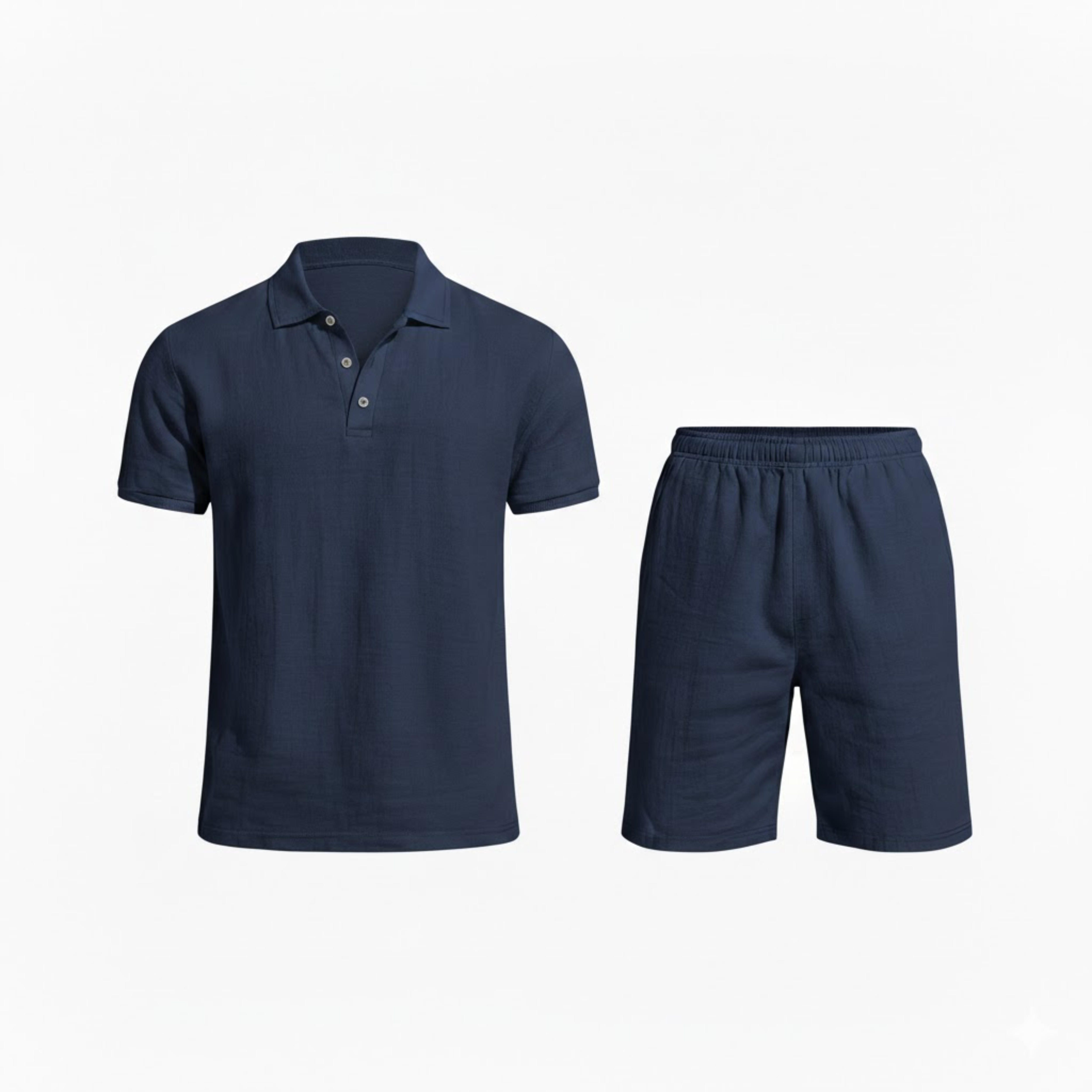 Men's Two Piece Linen Set Short Sleeve Polo Shirt and Drawstring Shorts Casual Suit