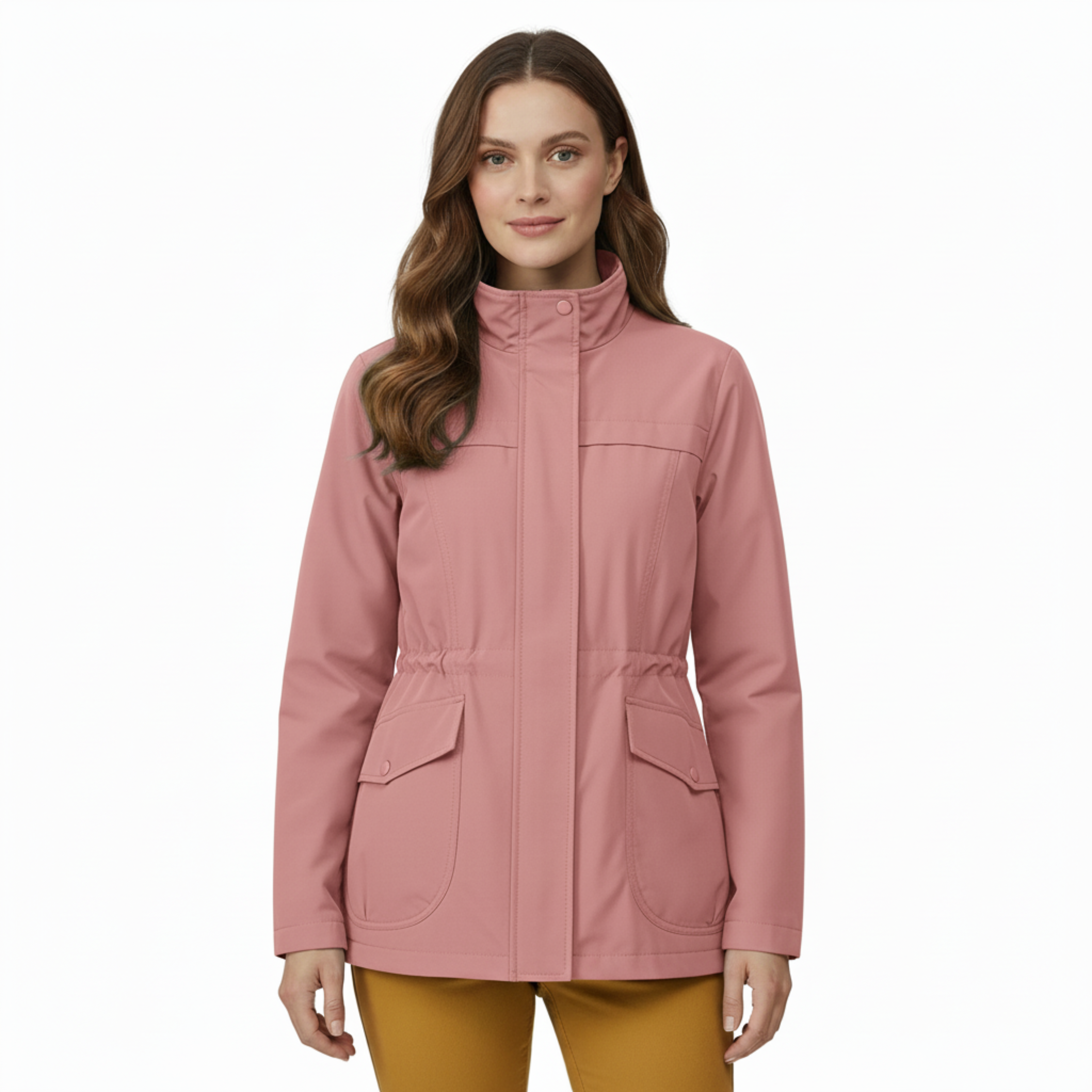 Women's Lightweight Windbreaker Jacket with Adjustable Waist and Front Pockets
