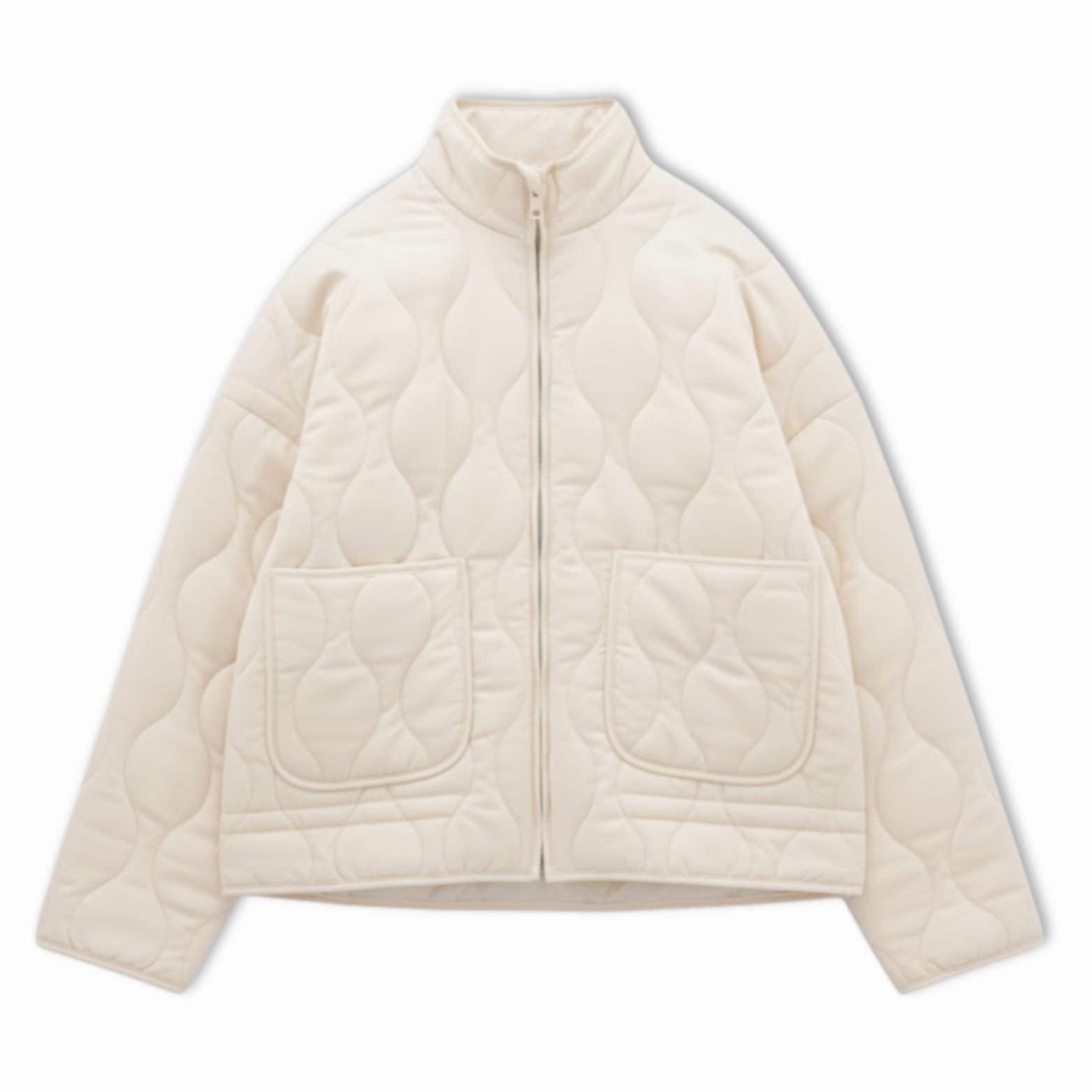 Women's Cotton Padded Jacket Winter Long-Sleeved Pocketed Loose Stand Collar Zipper Solid Color Coat