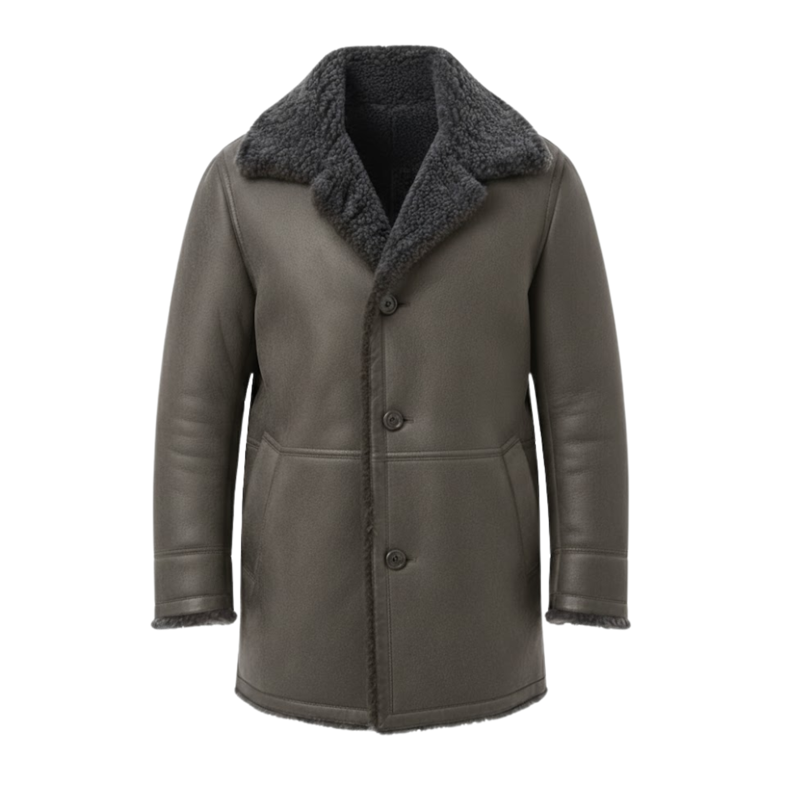 Men's Faux Fur Lined Long Jacket Thickened Sherpa Fleece Lapel Outerwear Coat