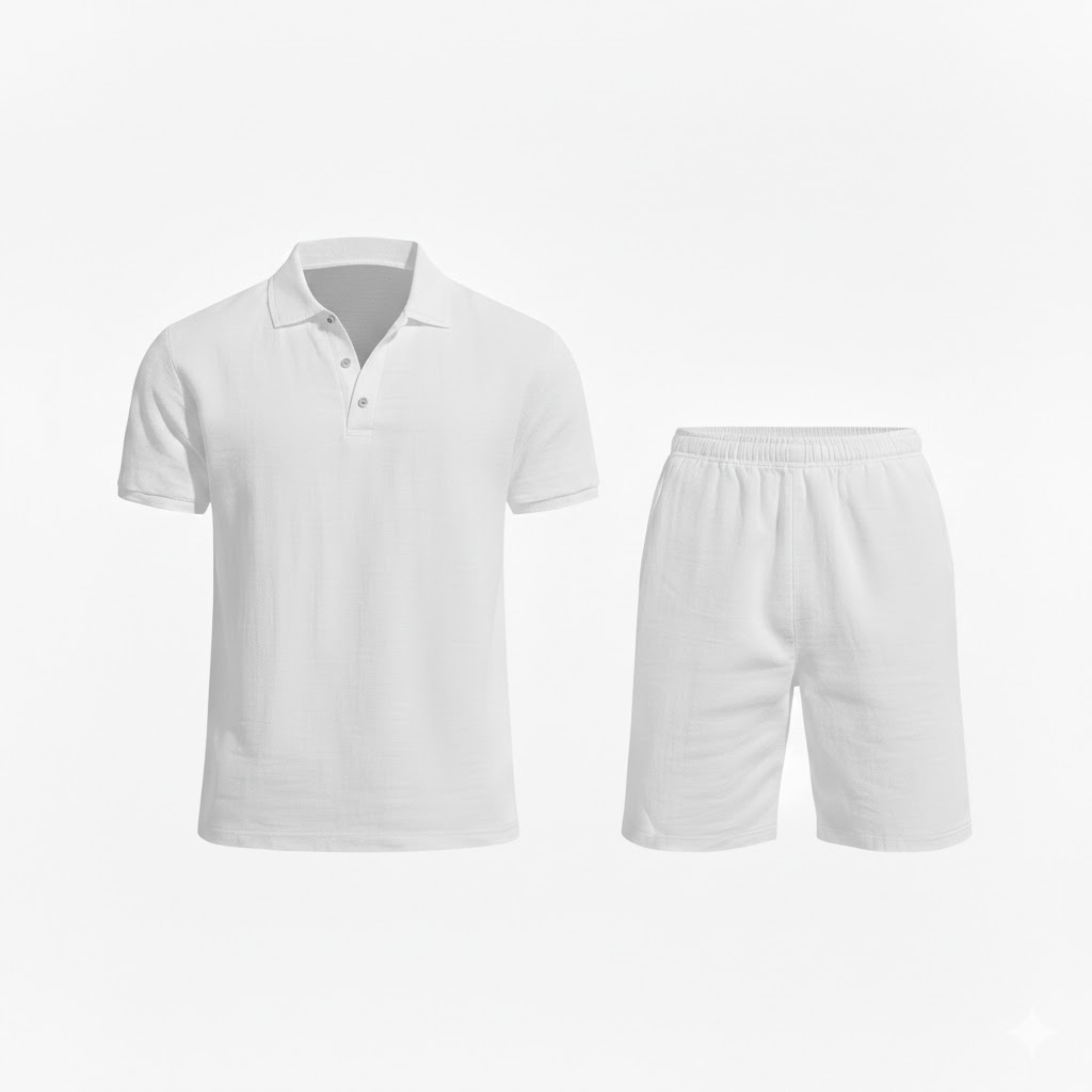 Men's Two Piece Linen Set Short Sleeve Polo Shirt and Drawstring Shorts Casual Suit