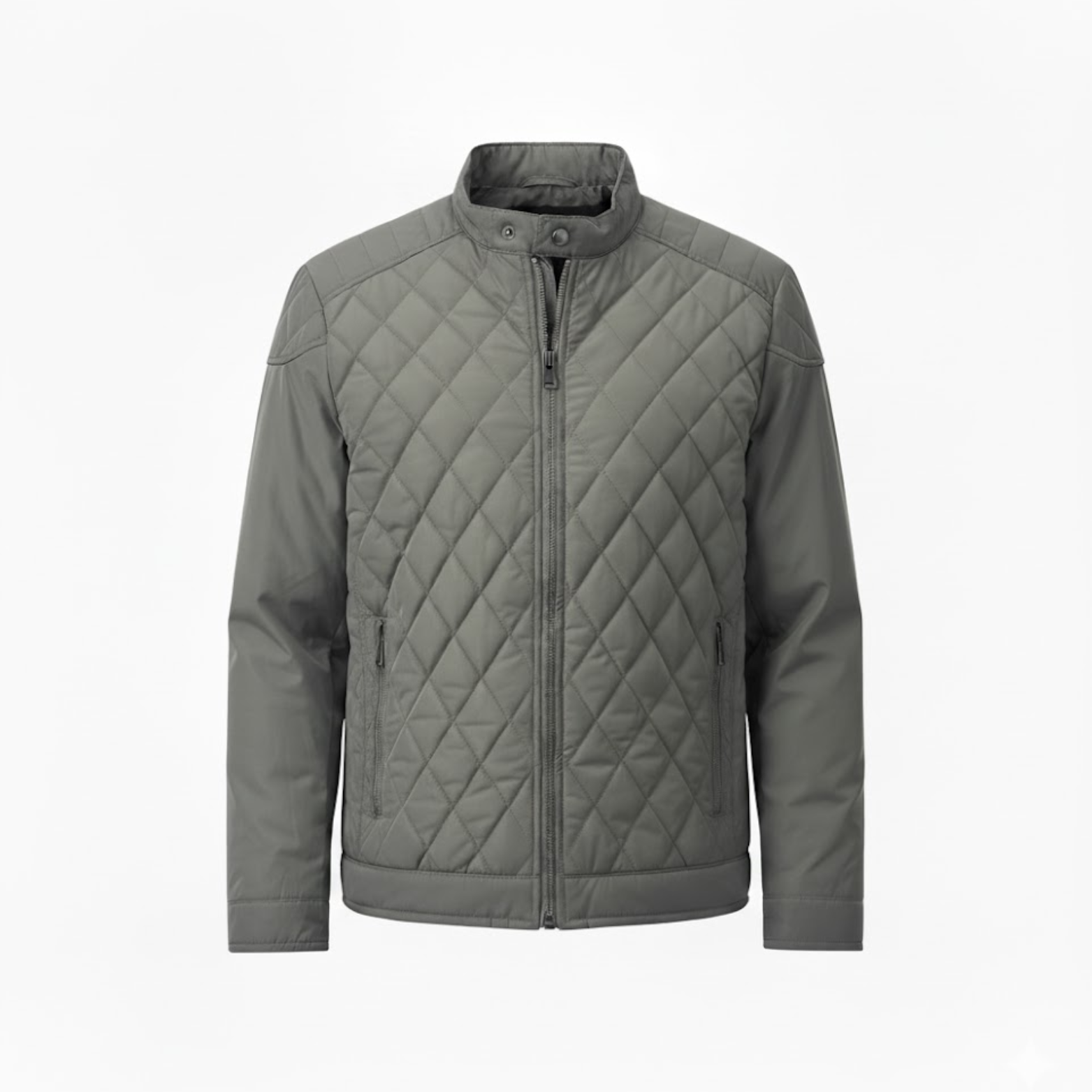 Men's Quilted Bomber Jacket Slim Fit Stand Collar Padded Windbreaker Casual Coat