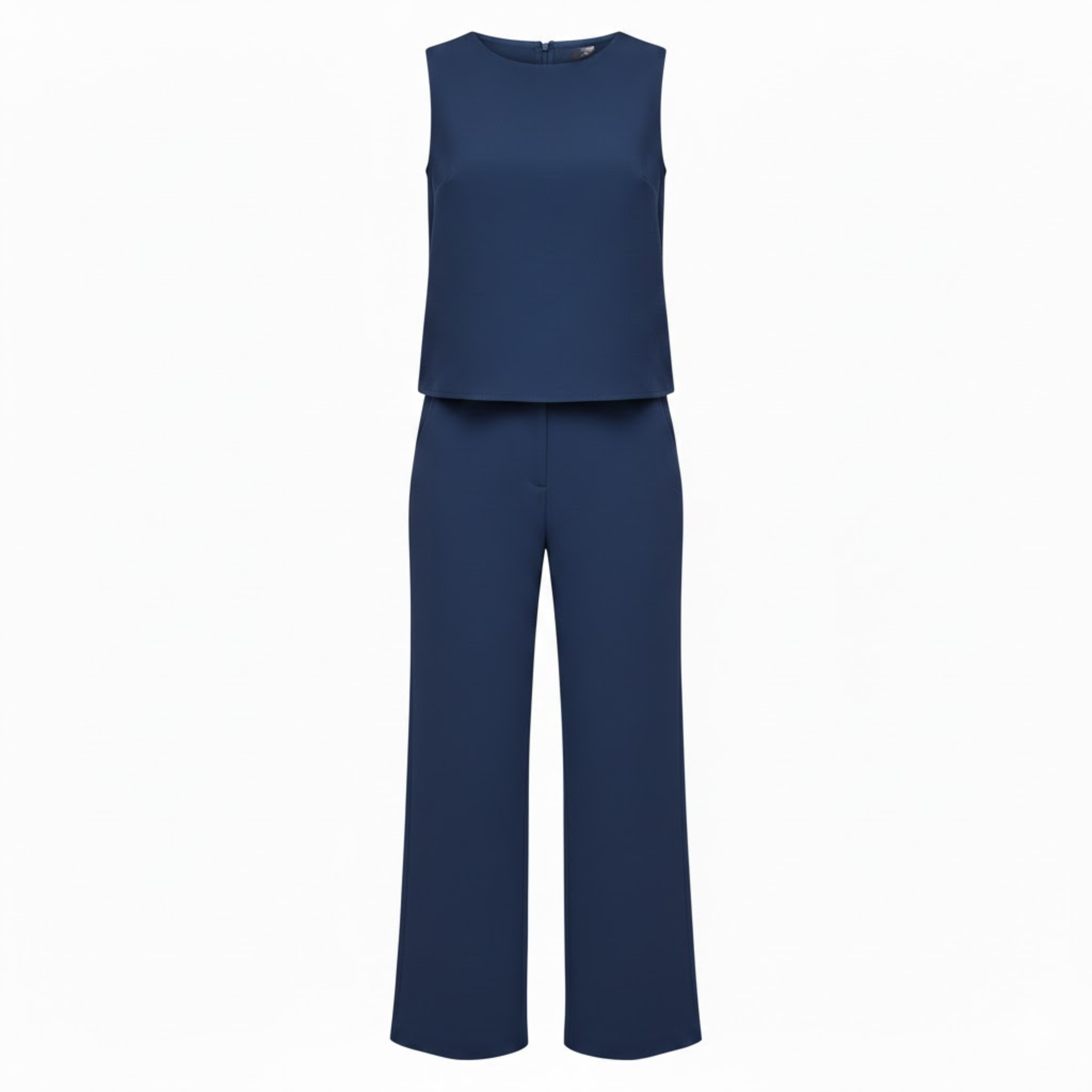 Women's Sleeveless Wide Leg Jumpsuit with Mock Neck and Full Length Trousers
