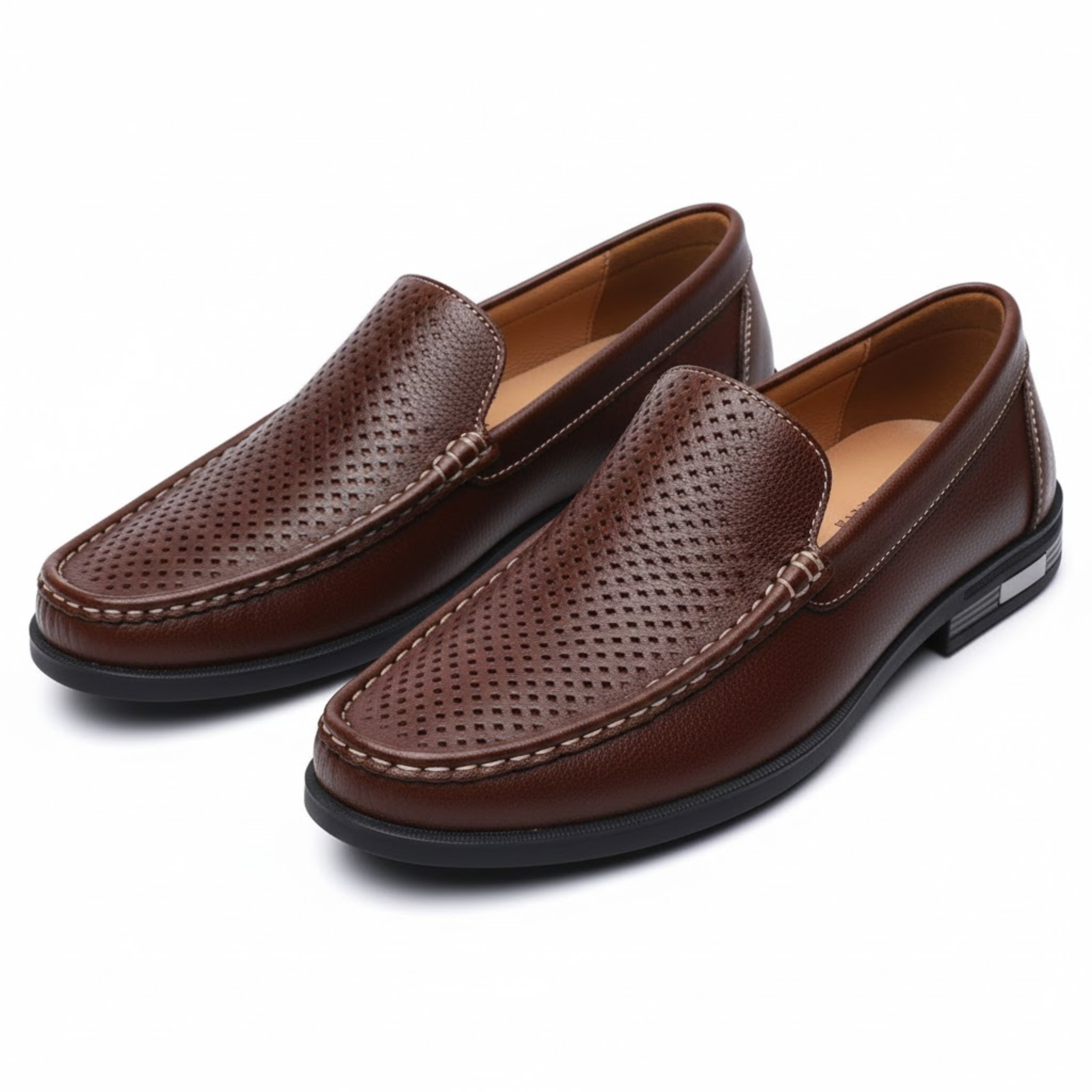 Men's Leather Slip-On Loafers Breathable Perforated Formal Office Wedding Shoes