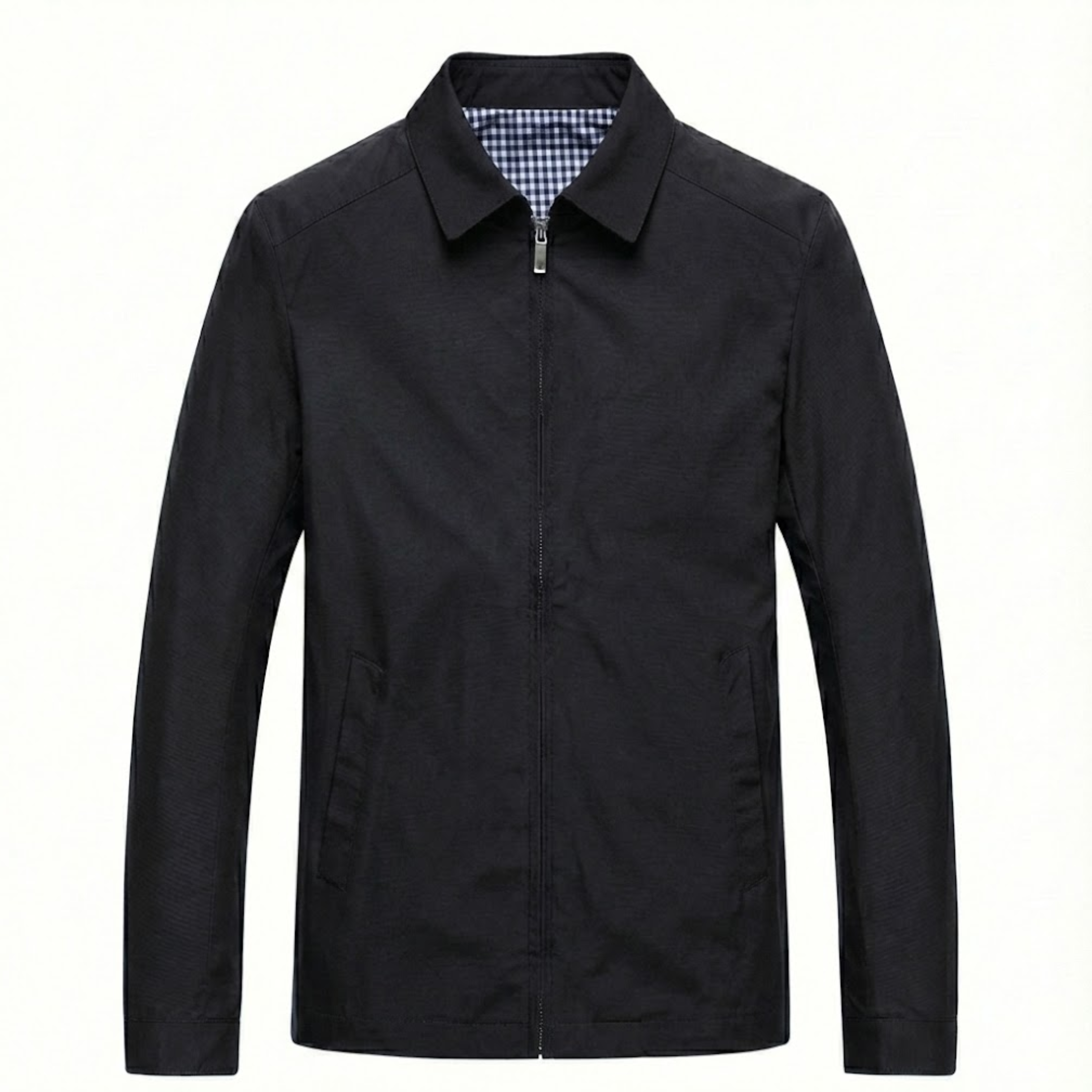 Men's Lightweight Business Work Jacket Zipper Closure Polyester Casual Outerwear Coat