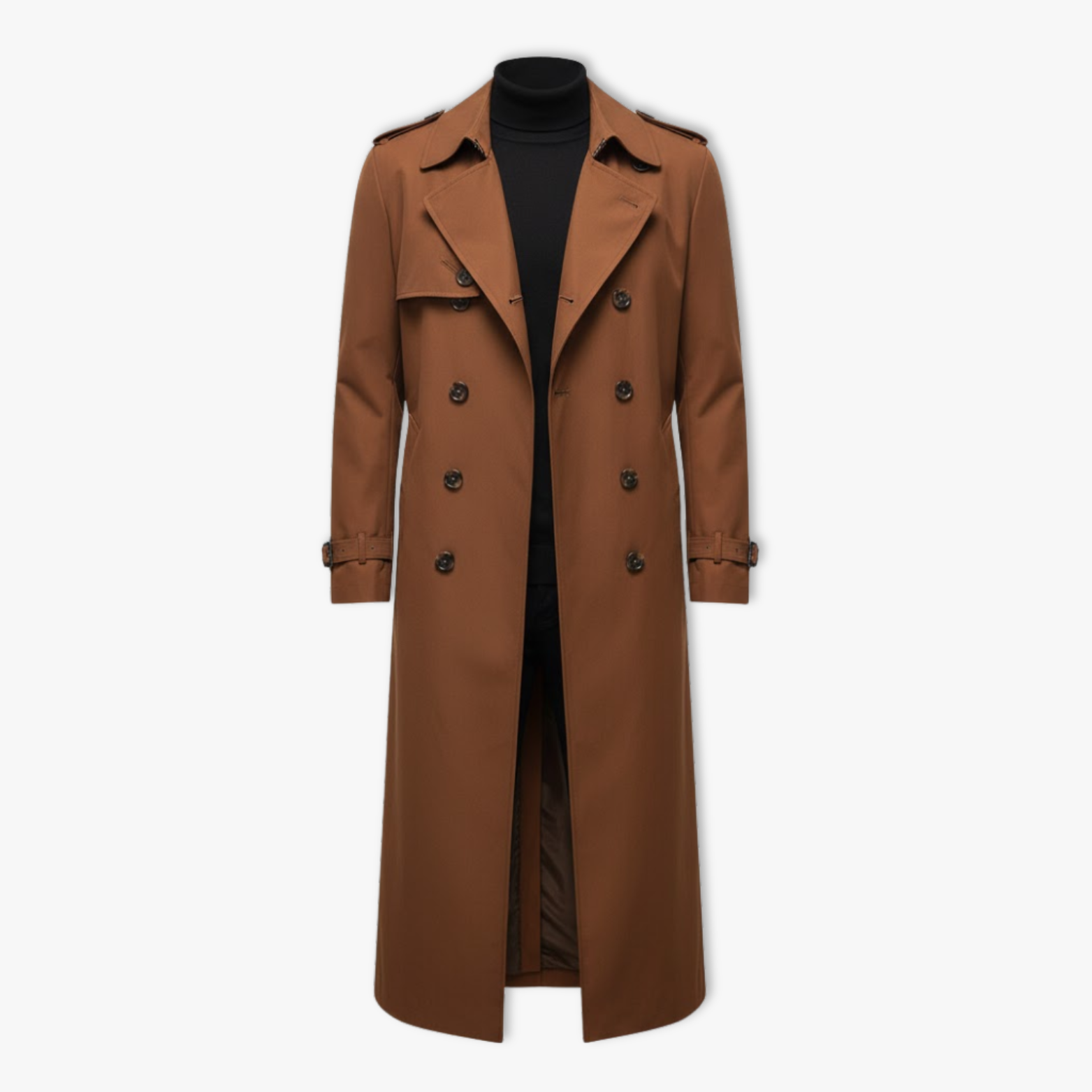 Men's X-Long Trench Coat Single Breasted Loose Fit Polyester Overcoat Outerwear