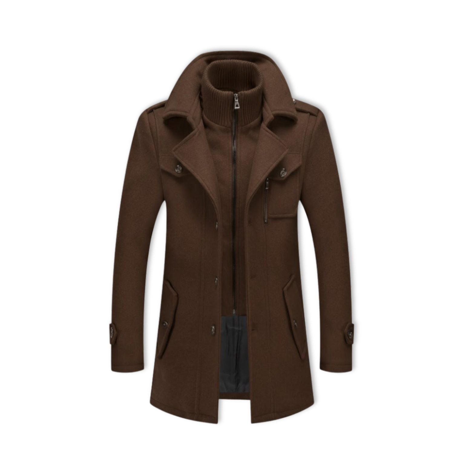 Men Fashion Autumn Winter Wool Trench Coats Middle Long Jacket Male Double Collar Zipper Coat
