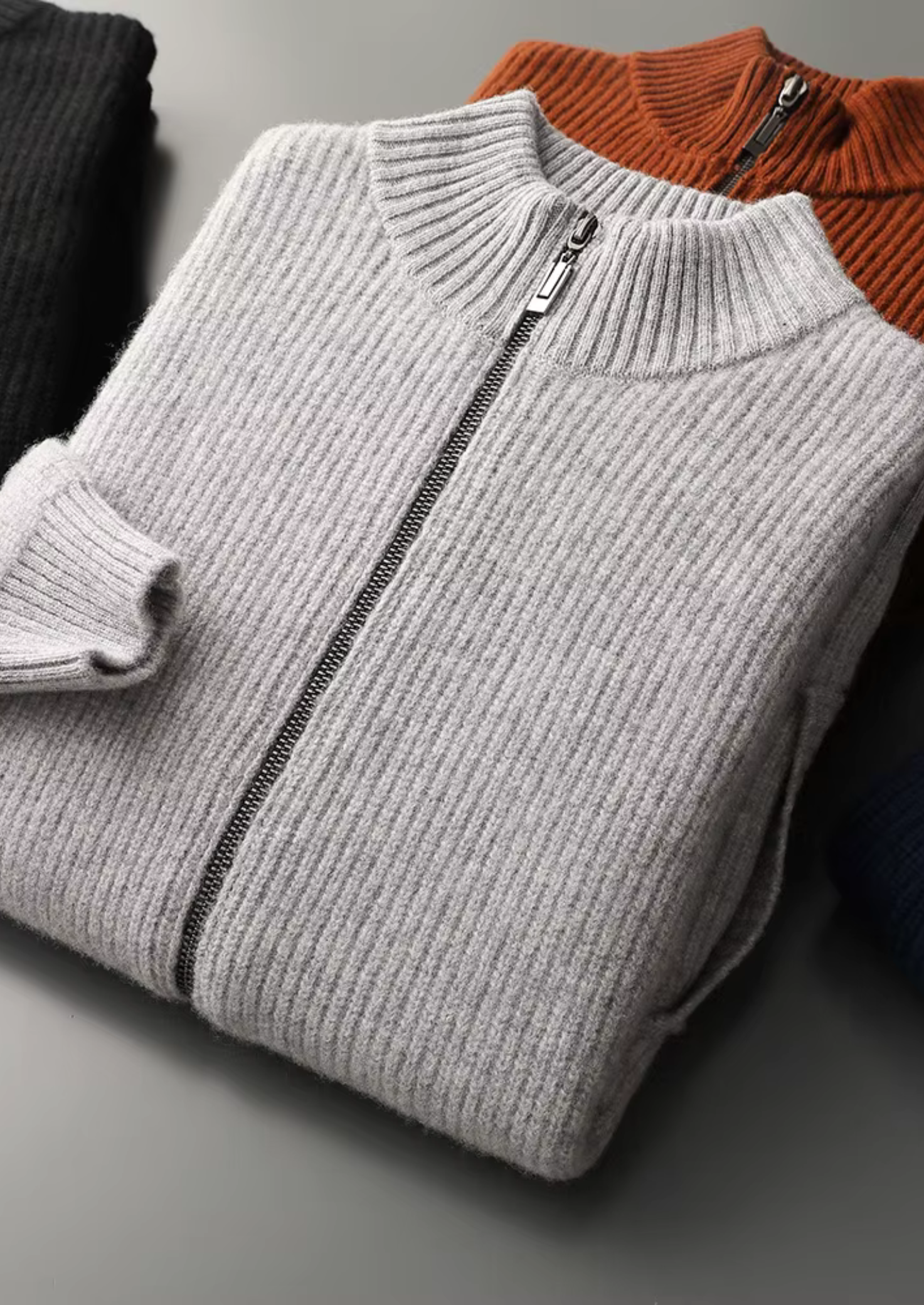 Veroux Mode | Men’s Pure Extra-Fine Merino Wool Ribbed Cardigan