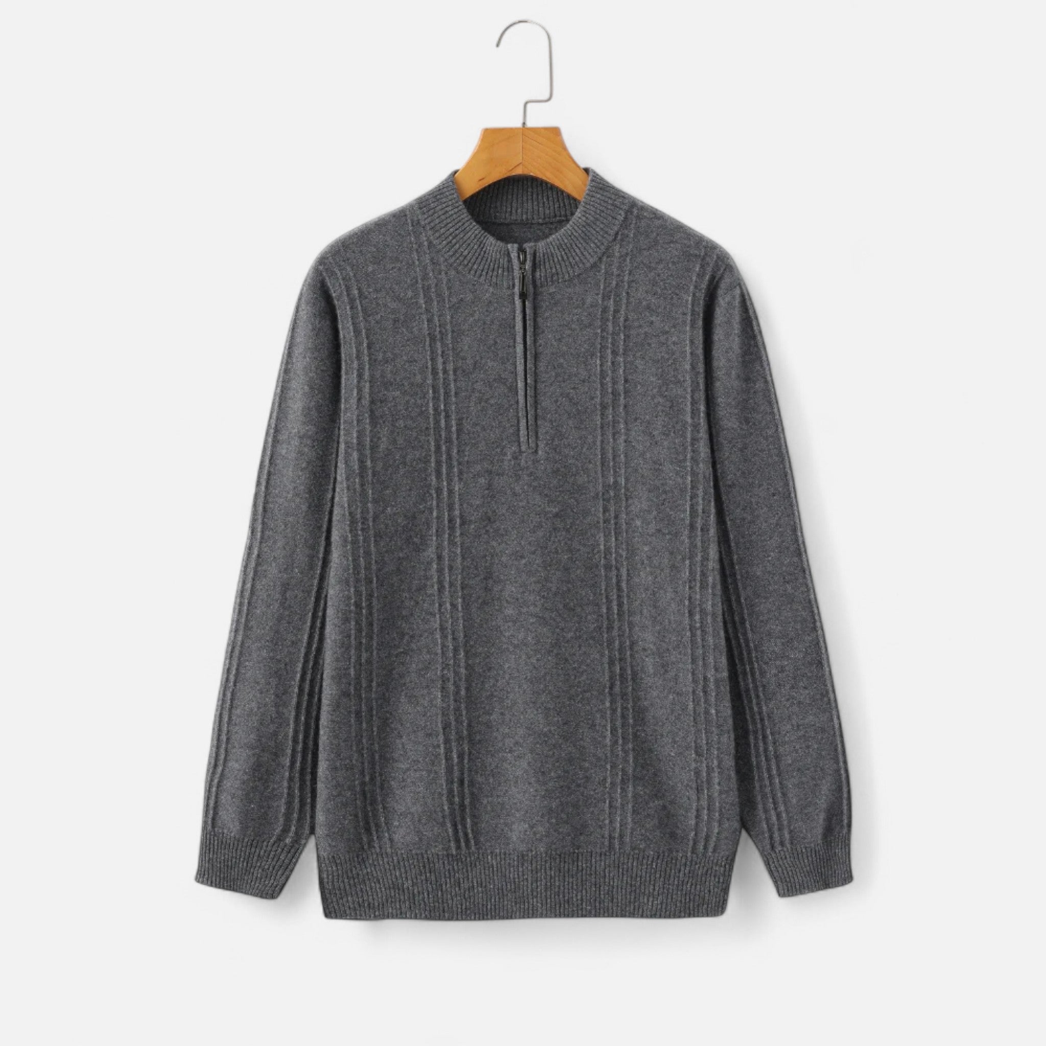 Veroux Mode | Men’s Sweater – Cashmere Ribbed Half-Zip Elegance